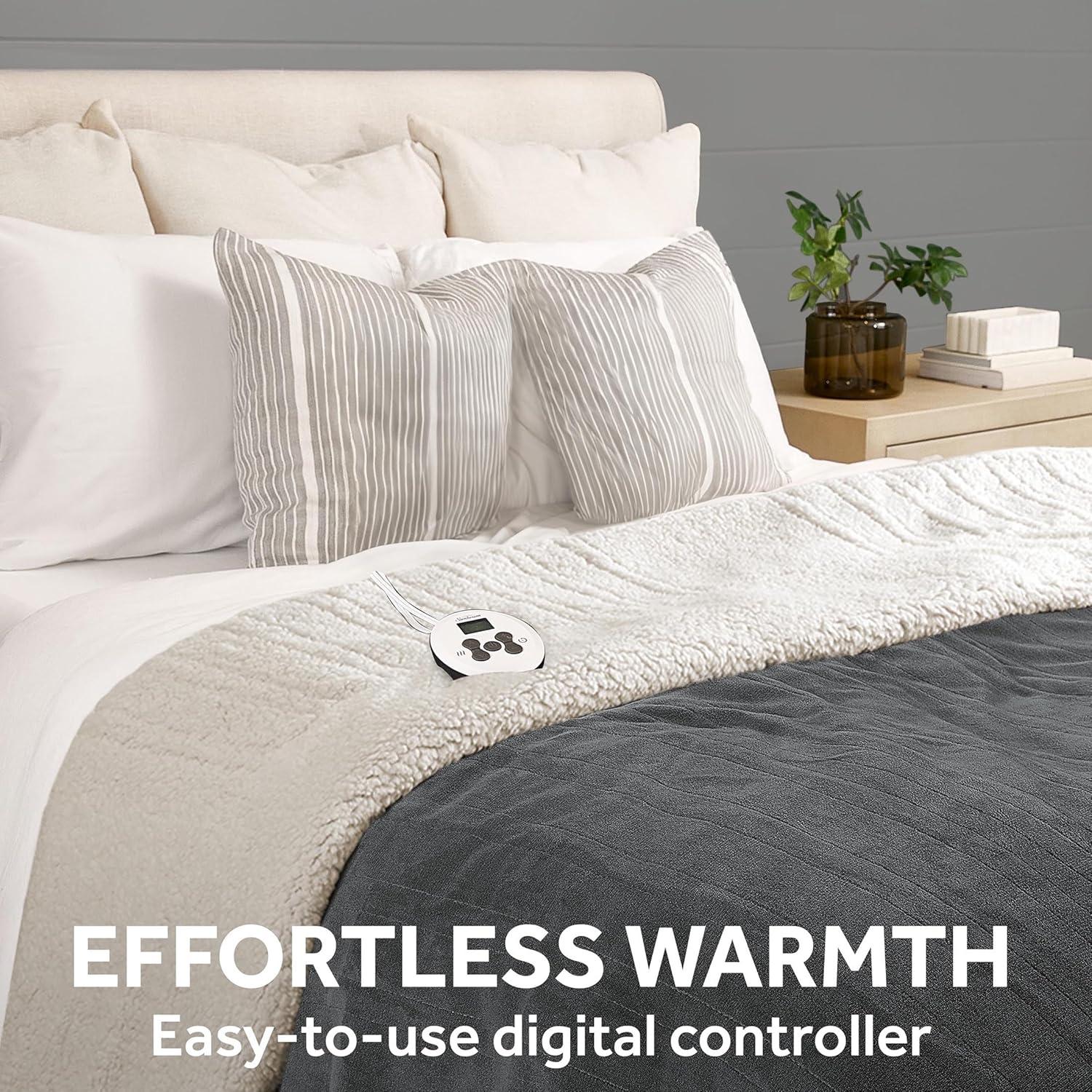 Manta Térmica Sunbeam Royal Luxe Sherpa Individual Gris