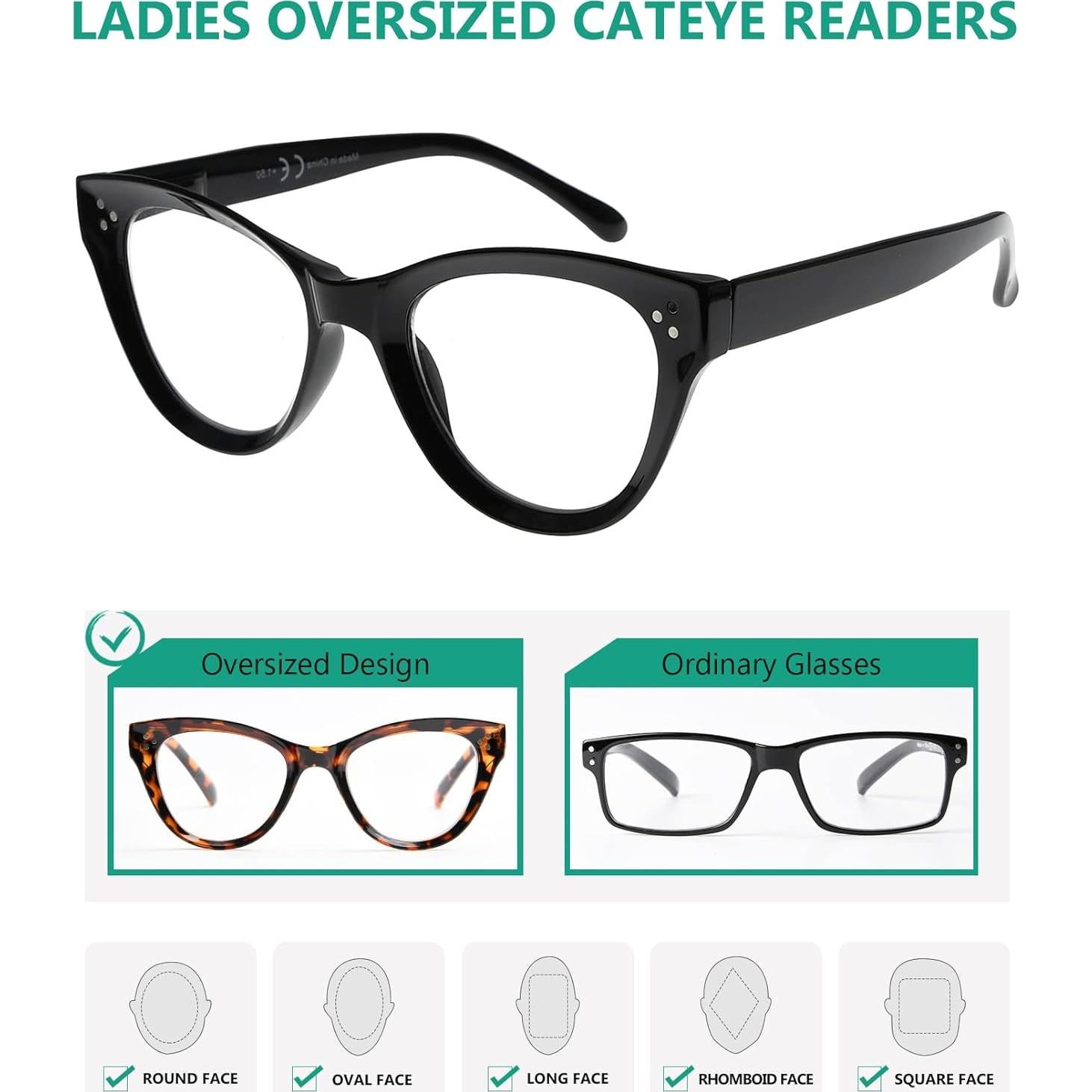 Gafas de Lectura Eyekepper Cateye Sobredimensionadas 4 Pack