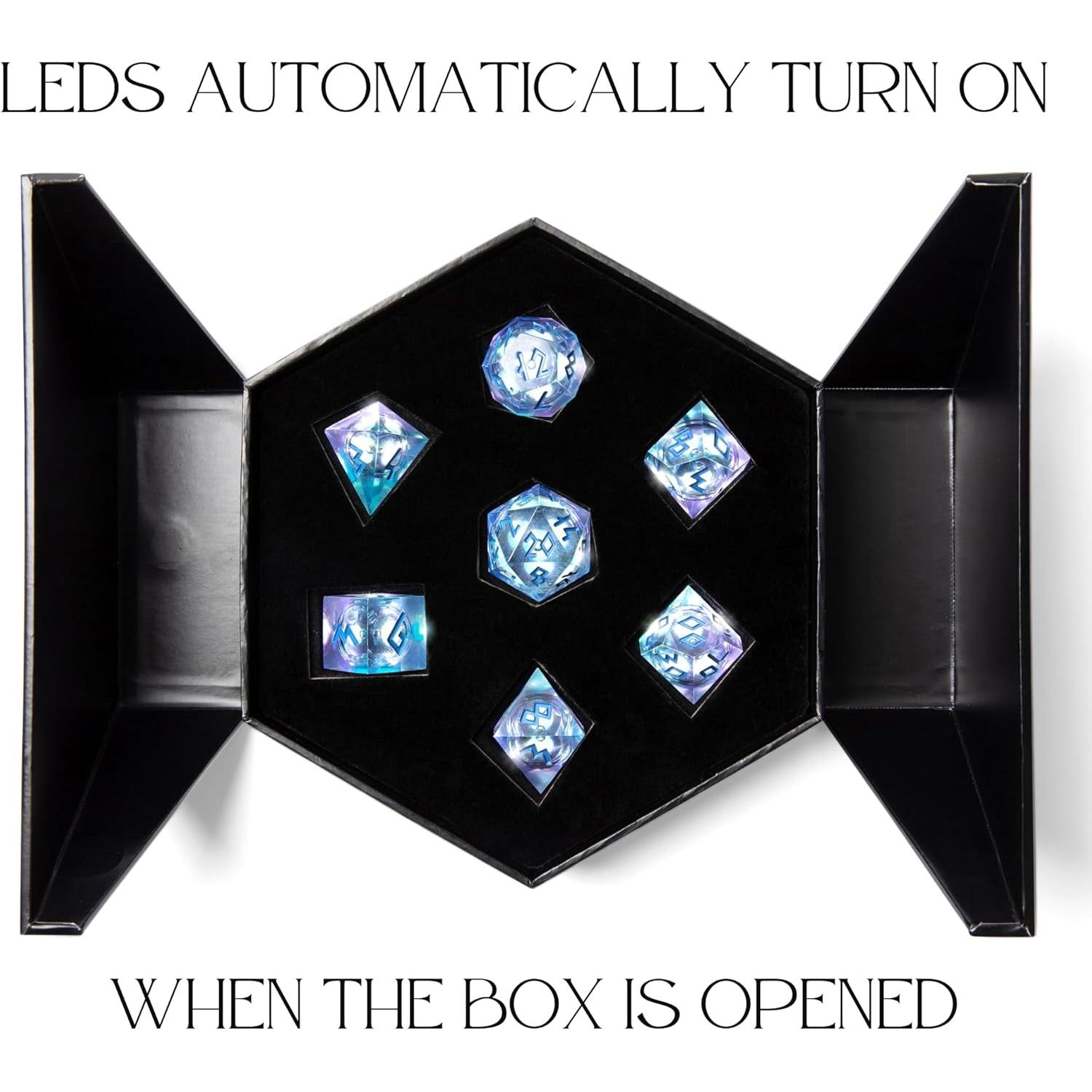 Juego de Dados de Núcleo Líquido HEIMDALLR Aurora - 7 Piezas LED