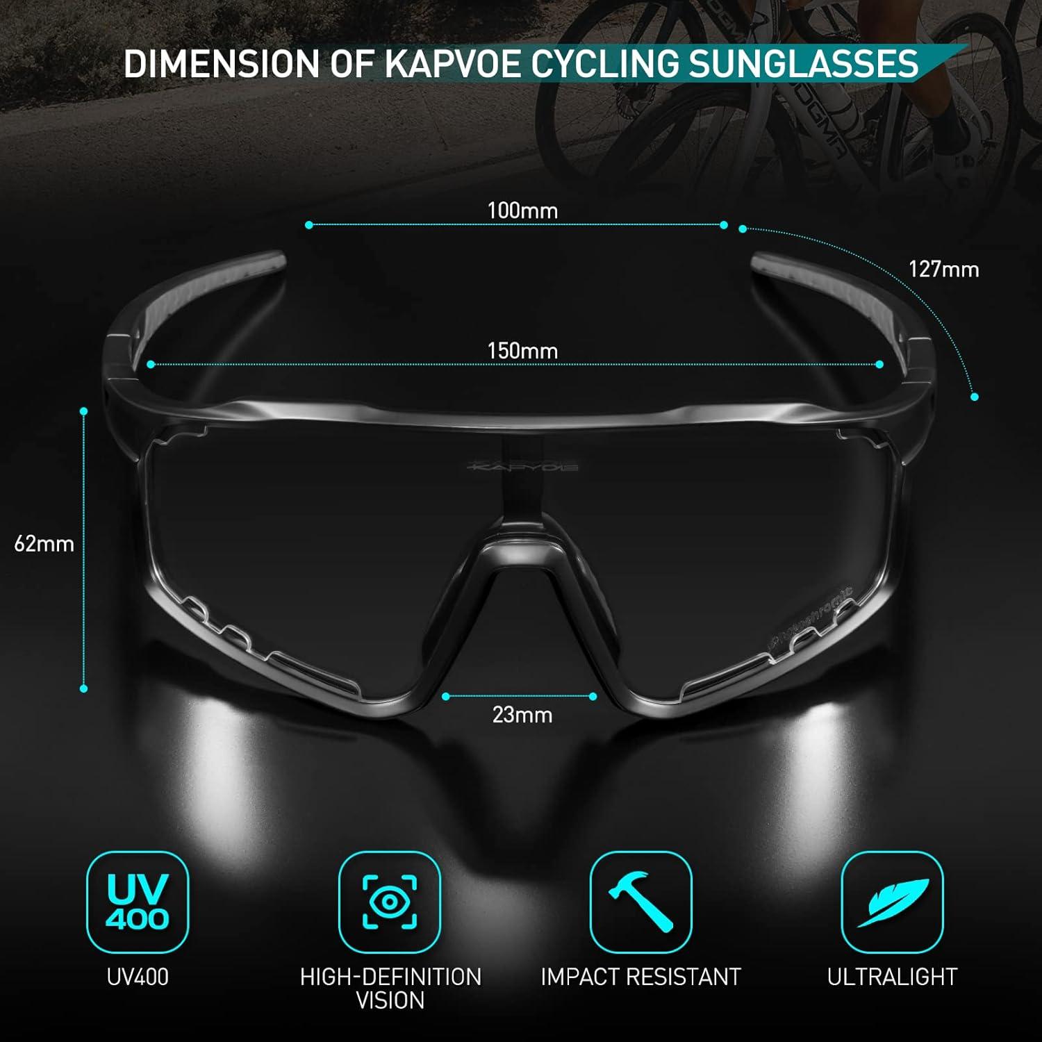 Gafas de Ciclismo Fotoquímicas KAPVOE HD UV400 Ajustables