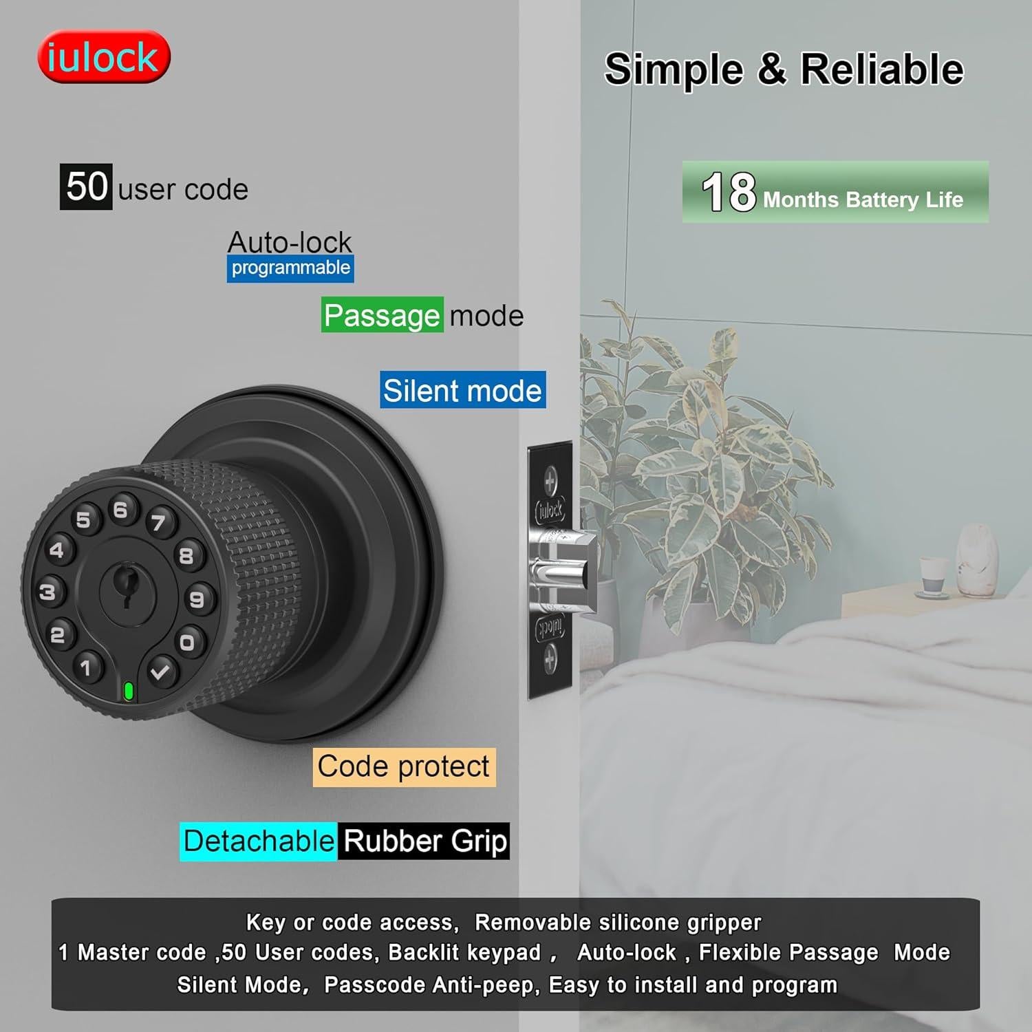 Cerradura Inteligente IULOCK IU-30 con Teclado y 50 Códigos