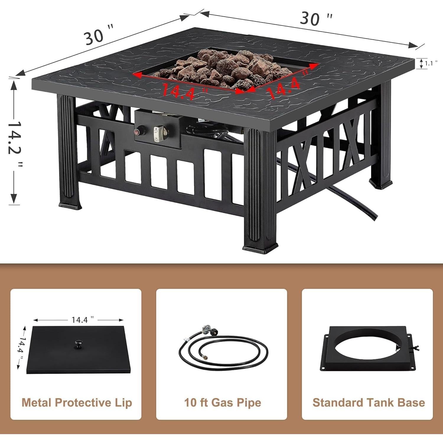 Mesa de Fuego VECELO 76 cm Gas Propano 50,000 BTU Negra