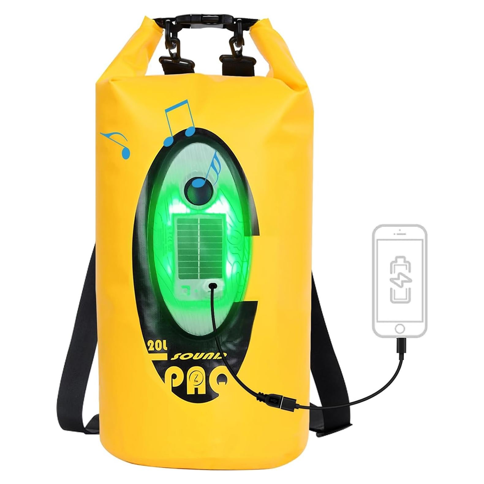 Bolsa Seco Impermeable Qoolife 10L con Altavoz y Luz LED