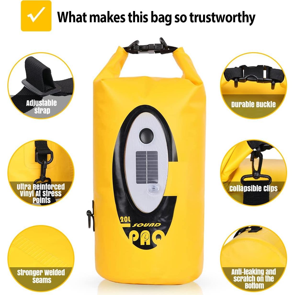 Bolsa Seco Impermeable Qoolife 10L con Altavoz y Luz LED