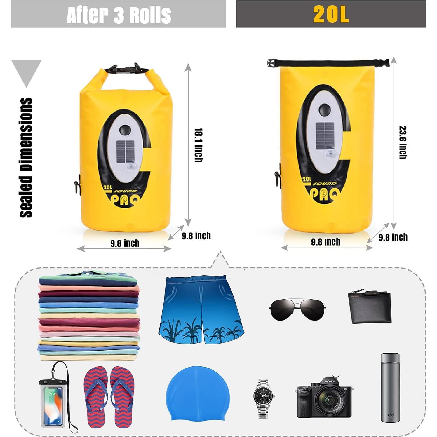 Bolsa Seco Impermeable Qoolife 10L con Altavoz y Luz LED