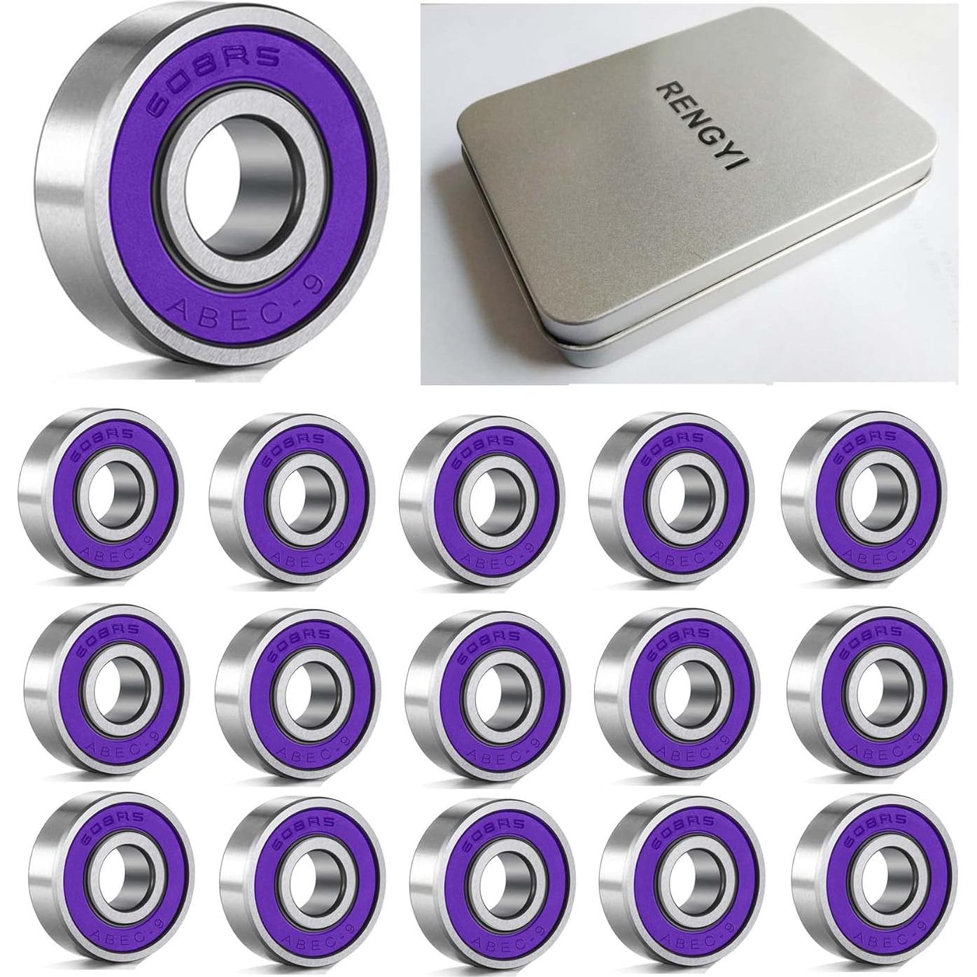 Rodamientos RENGYI ABEC 9 Acero Cromado 16 Piezas Morado