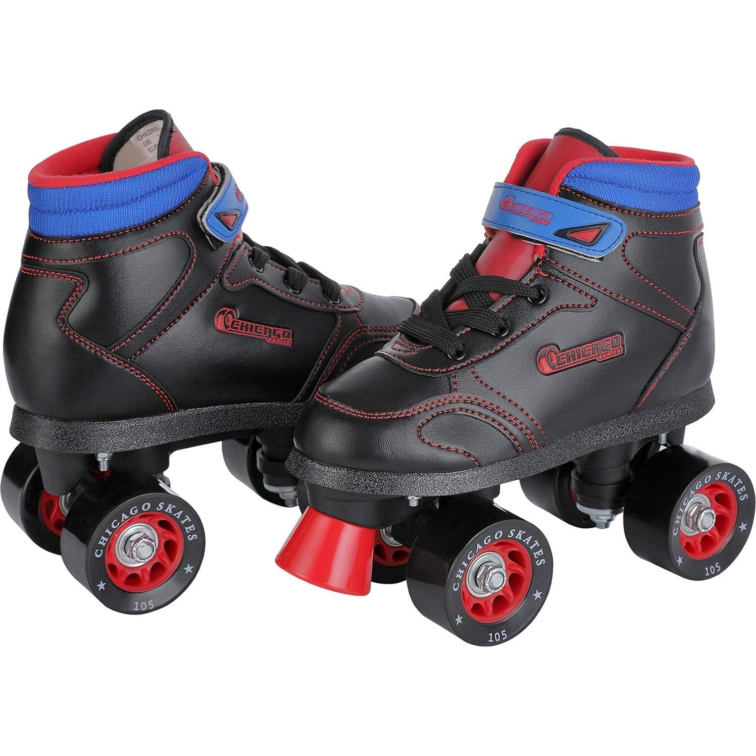 Patines Cuádruples CHICAGO para Jóvenes, Negro/Rojo, 60mm