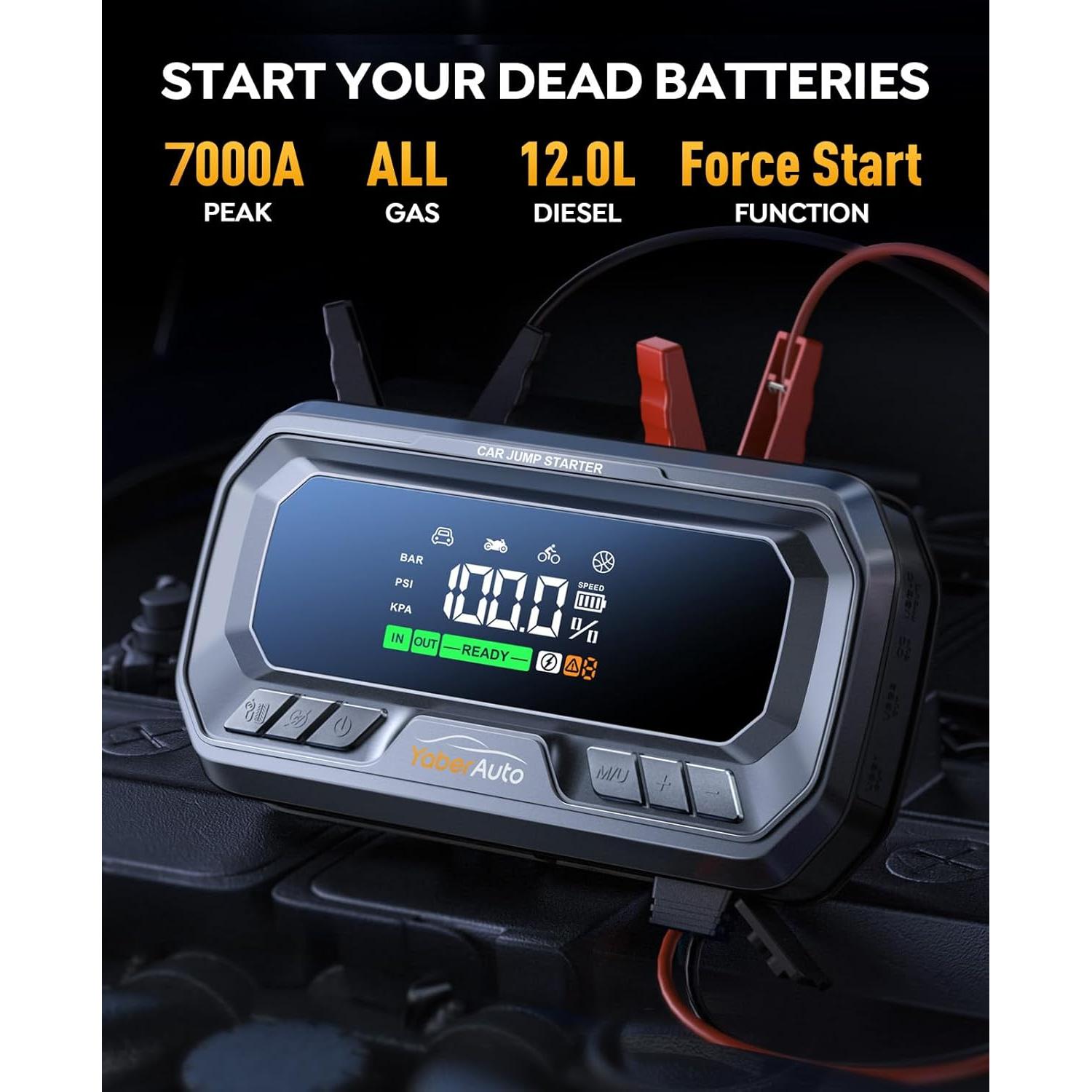 YaberAuto YA90 Arrancador de Batería 7000A con Compresor