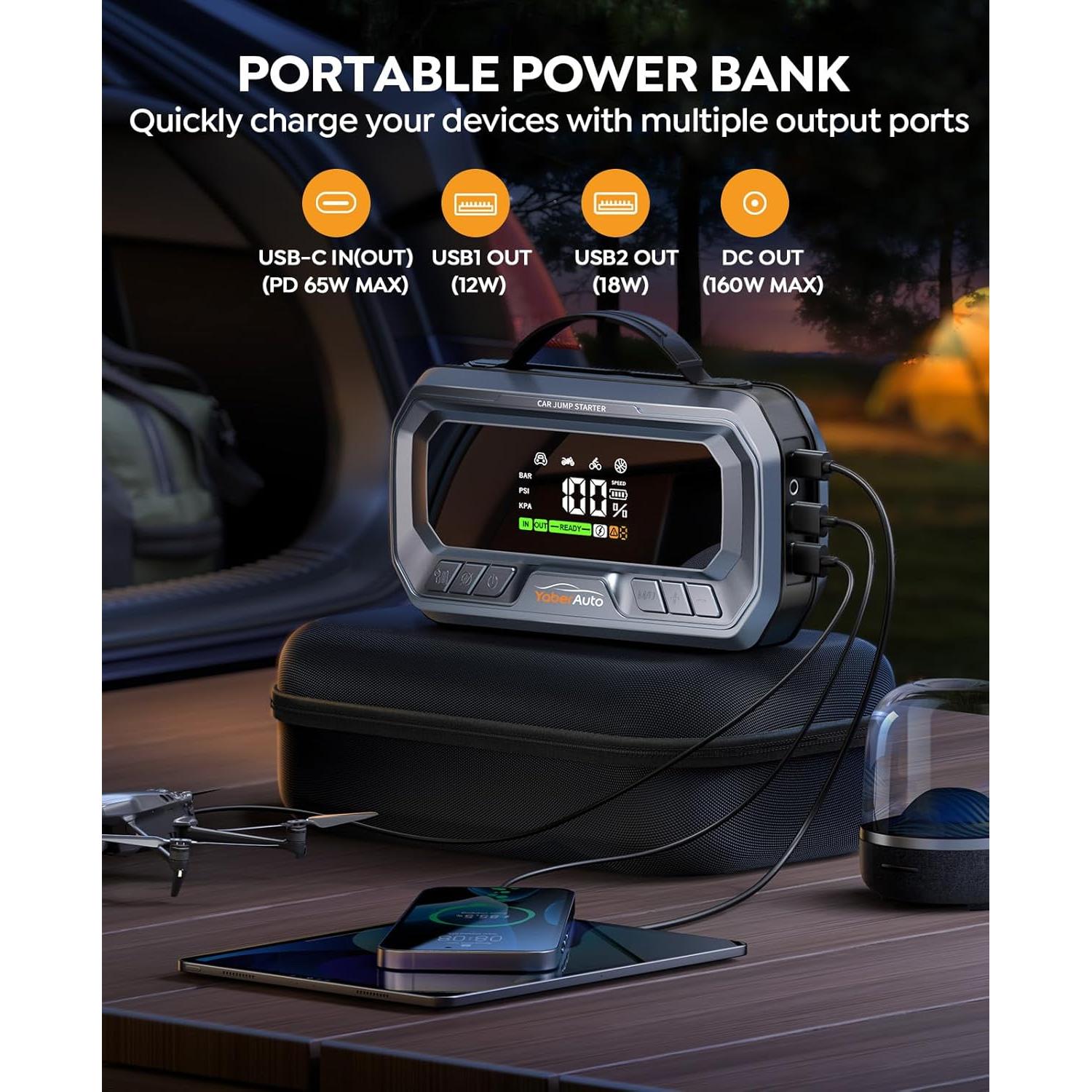 YaberAuto YA90 Arrancador de Batería 7000A con Compresor