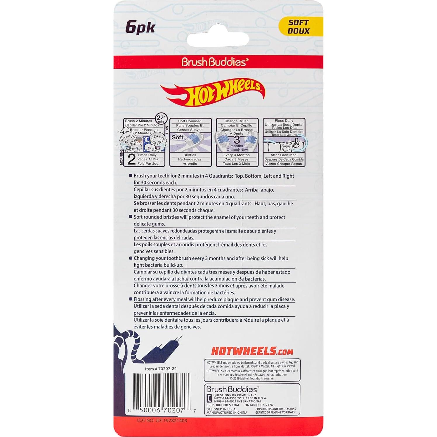 Cepillos de Dientes Brush Buddies Hot Wheels 6PK Niños