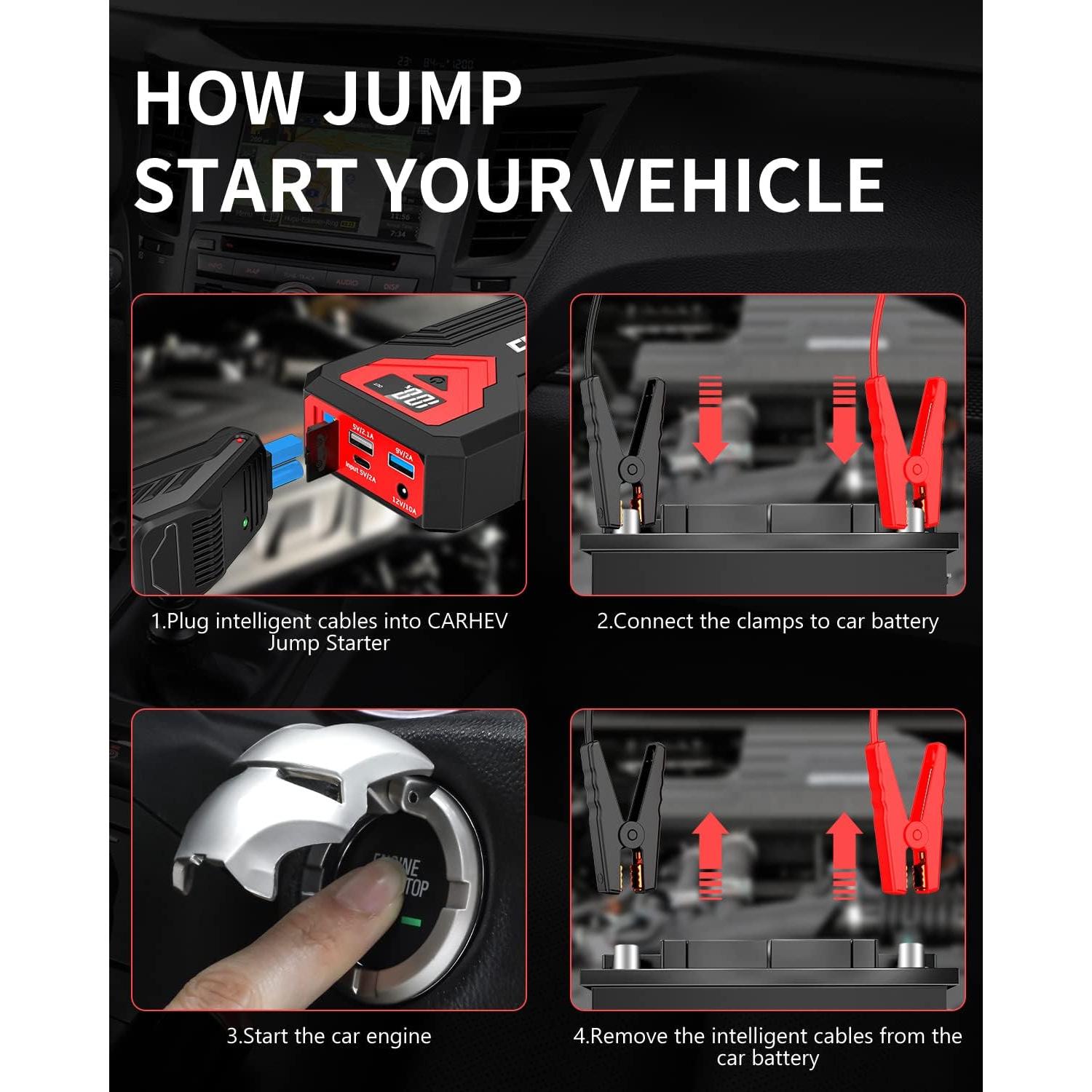 Arrancador de Batería CARHEV JS-01 3000A 24000mAh LED USB