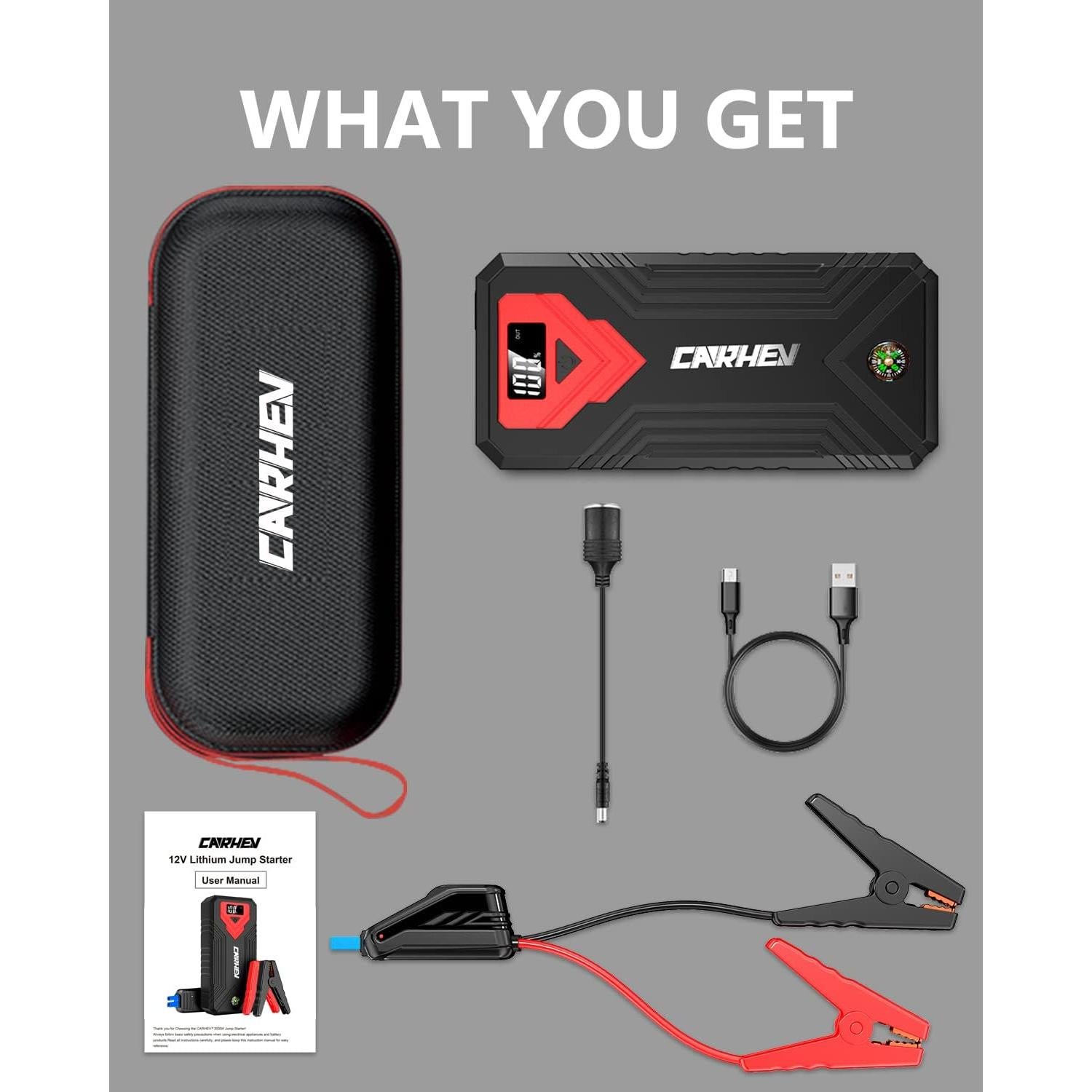 Arrancador de Batería CARHEV JS-01 3000A 24000mAh LED USB