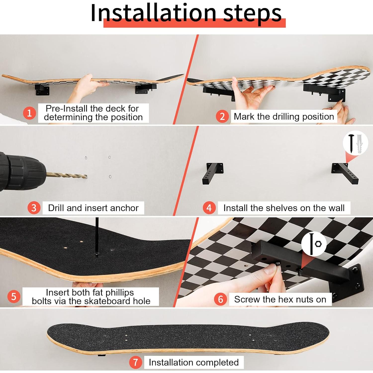 Soporte de Pared para Skateboard MIUONO 4 Estantes Flotantes