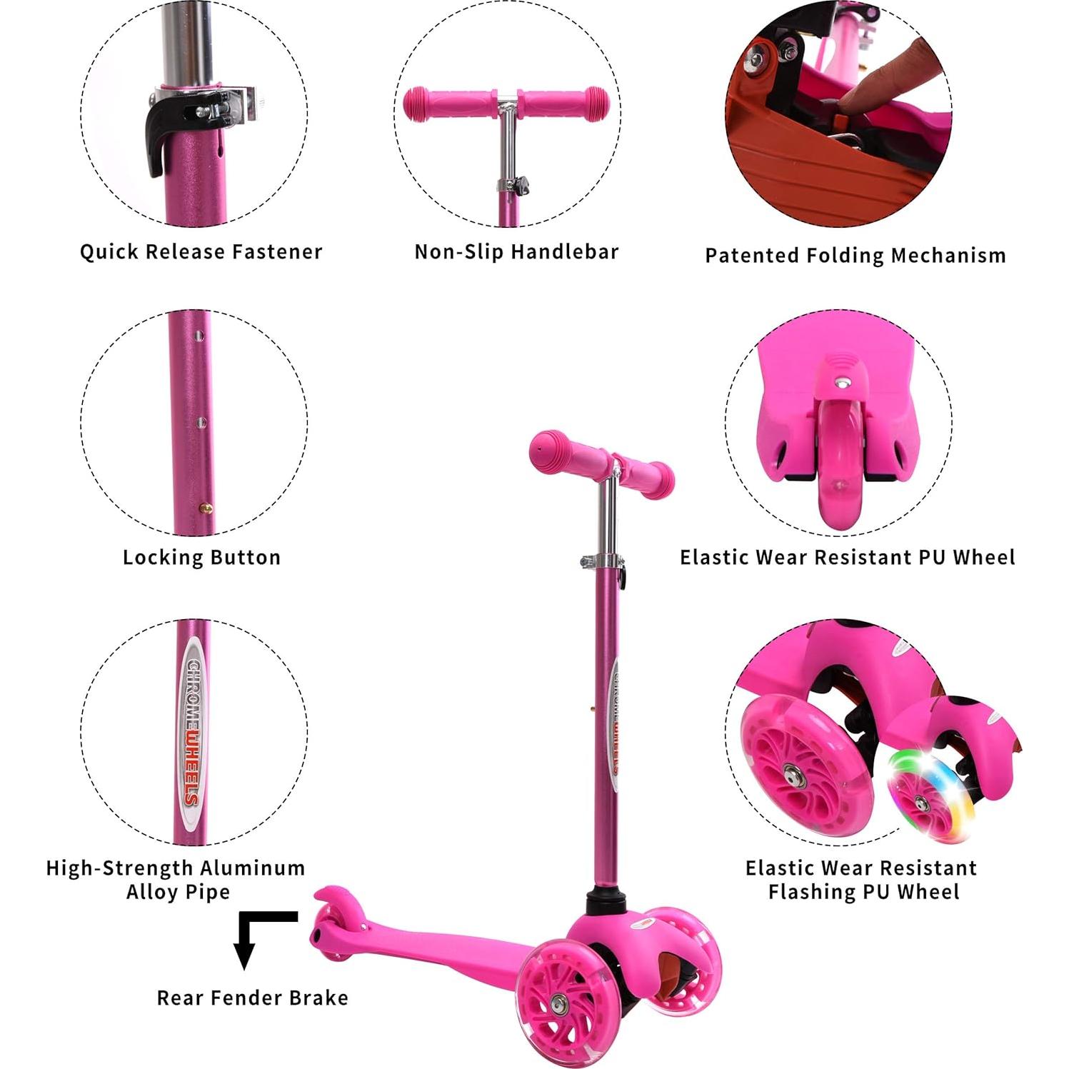Scooter ChromeWheels Rosa 3 Ruedas Ajustable para Niños