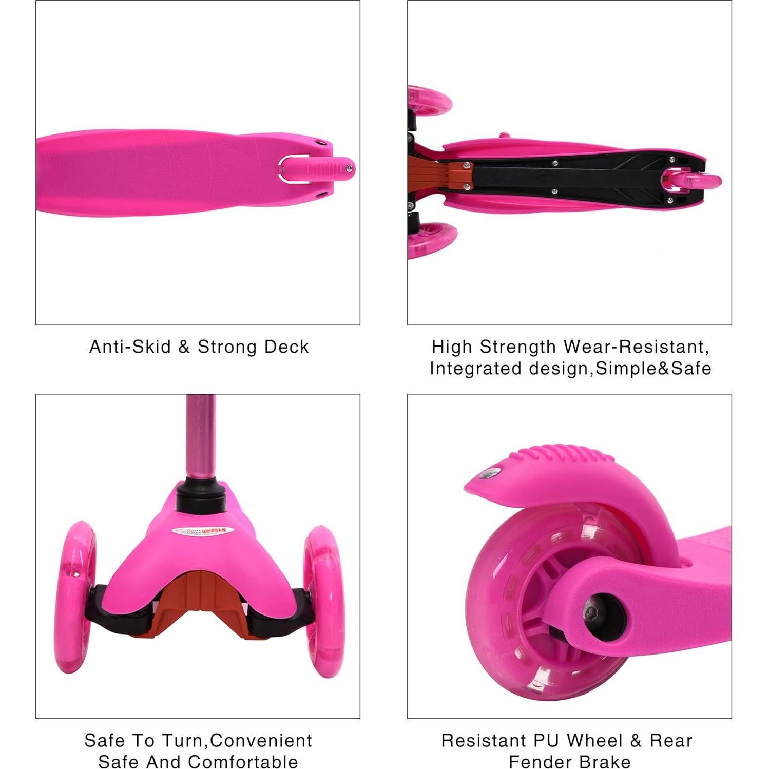 Scooter ChromeWheels Rosa 3 Ruedas Ajustable para Niños