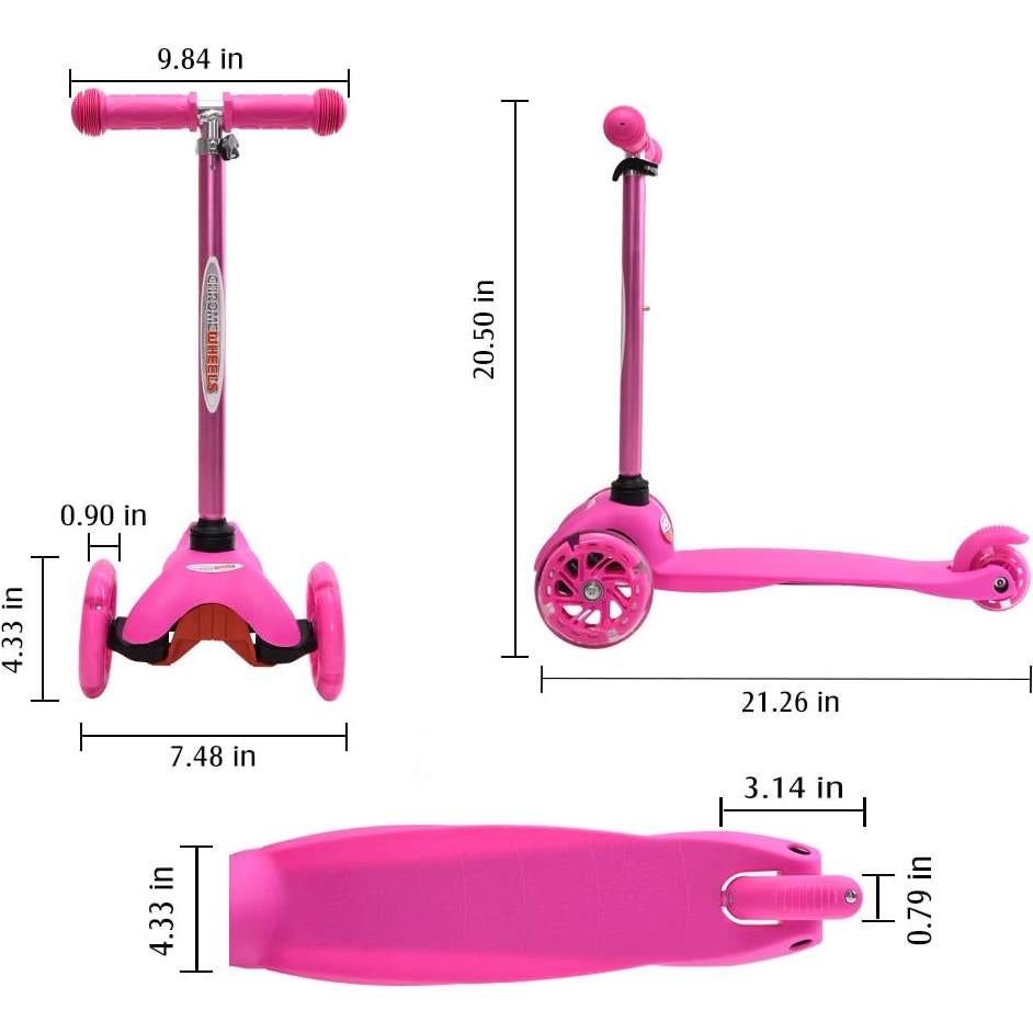 Scooter ChromeWheels Rosa 3 Ruedas Ajustable para Niños