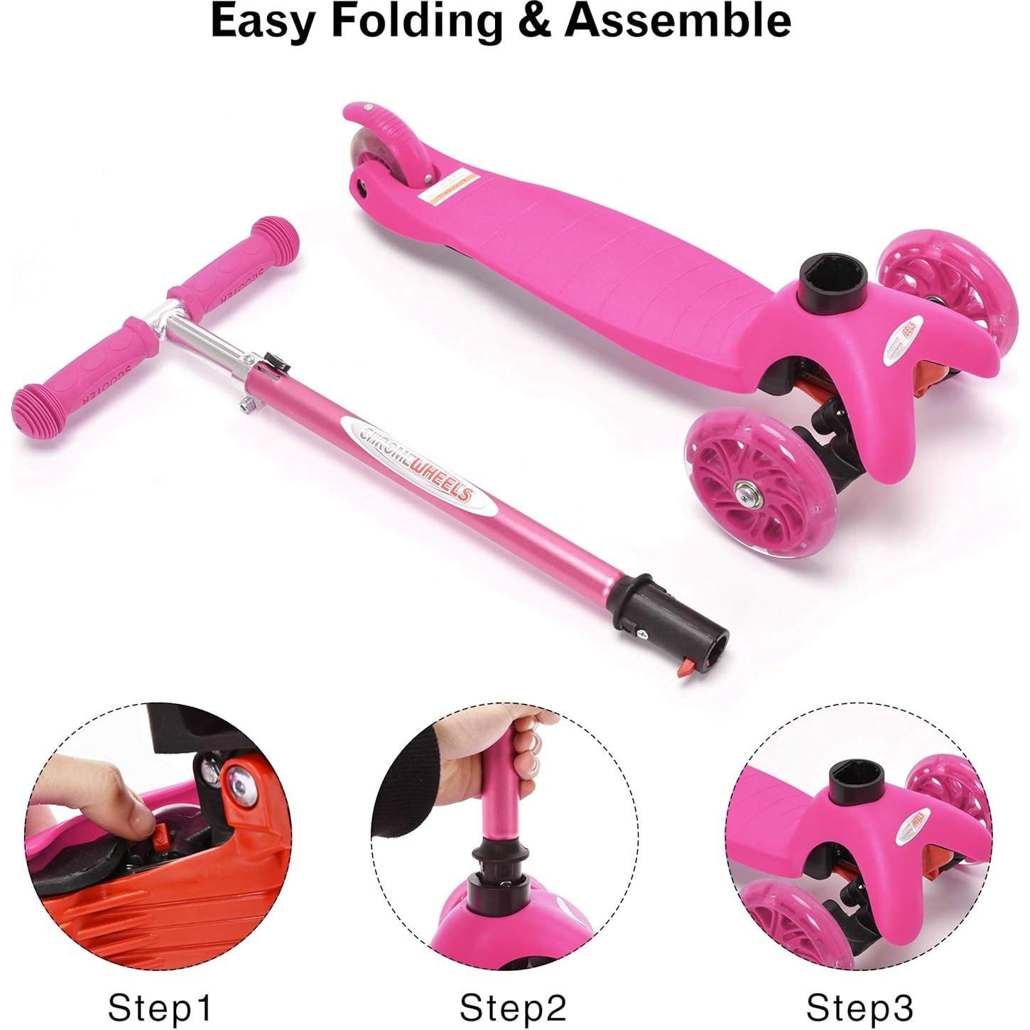 Scooter ChromeWheels Rosa 3 Ruedas Ajustable para Niños