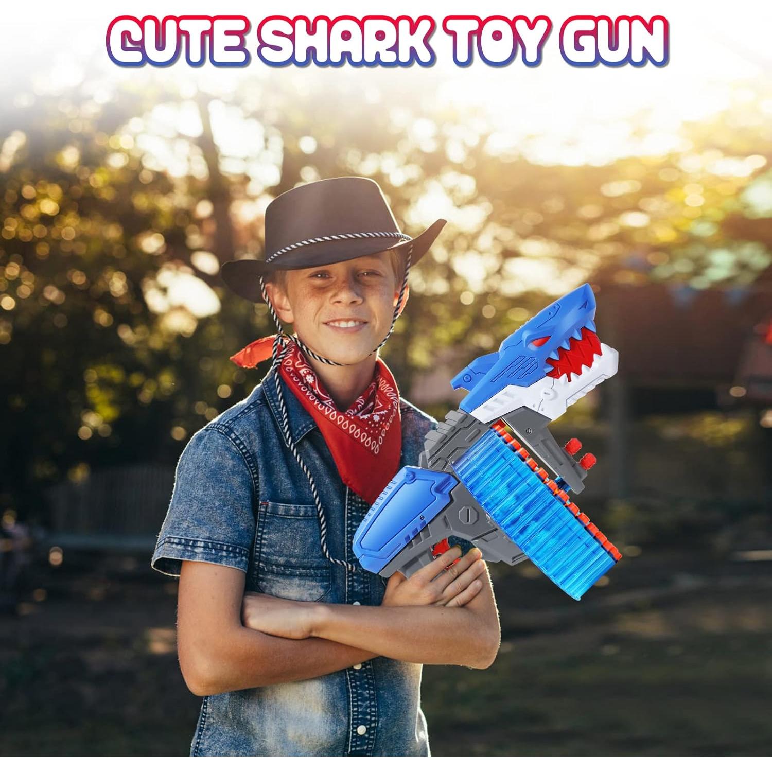 Soft Bullet Toy Gun for Boys, Toy Foam Blasters & Guns with 120 Soft Bullets, 40-Dart Rotating Drum, Foam Dart Gun Shooting Games, Shark Toys Birthday for Kids, Teens Adults 6+