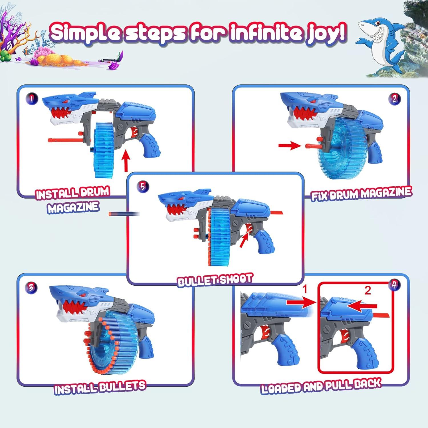Soft Bullet Toy Gun for Boys, Toy Foam Blasters & Guns with 120 Soft Bullets, 40-Dart Rotating Drum, Foam Dart Gun Shooting Games, Shark Toys Birthday for Kids, Teens Adults 6+