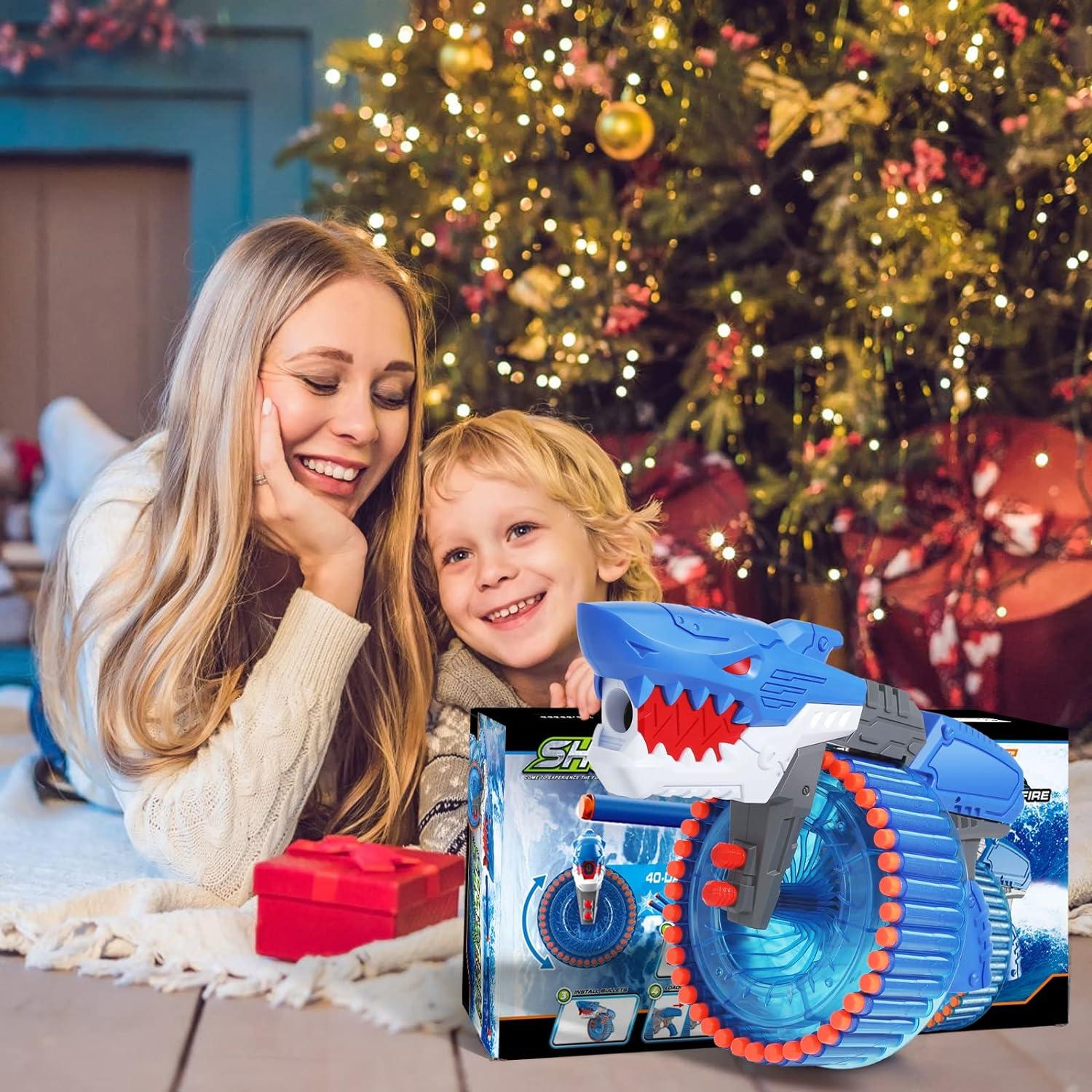 Soft Bullet Toy Gun for Boys, Toy Foam Blasters & Guns with 120 Soft Bullets, 40-Dart Rotating Drum, Foam Dart Gun Shooting Games, Shark Toys Birthday for Kids, Teens Adults 6+