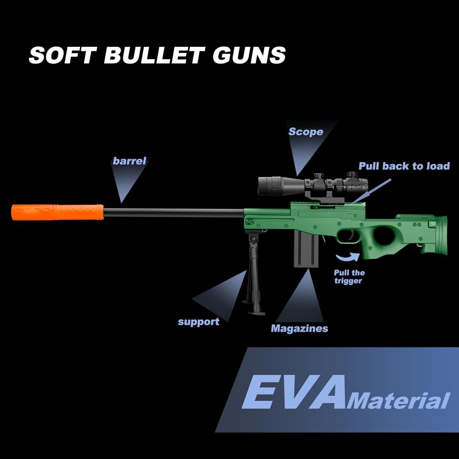 Rifle de Juguete Sniper Kyliandi con Mira y Balas Blandas 76 cm