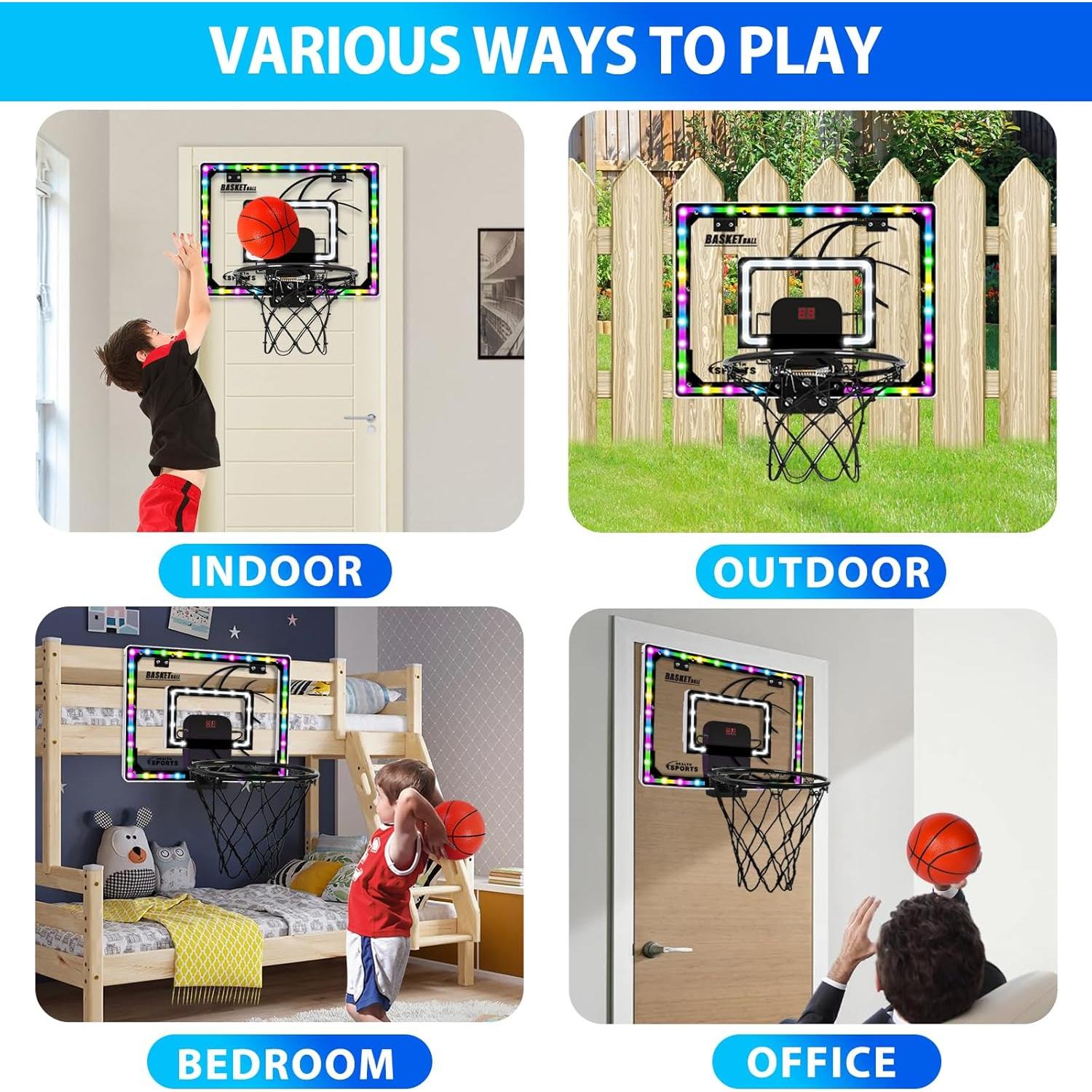 AOKESI Mini Hoop Baloncesto LED Plegable 30,48 cm Interior
