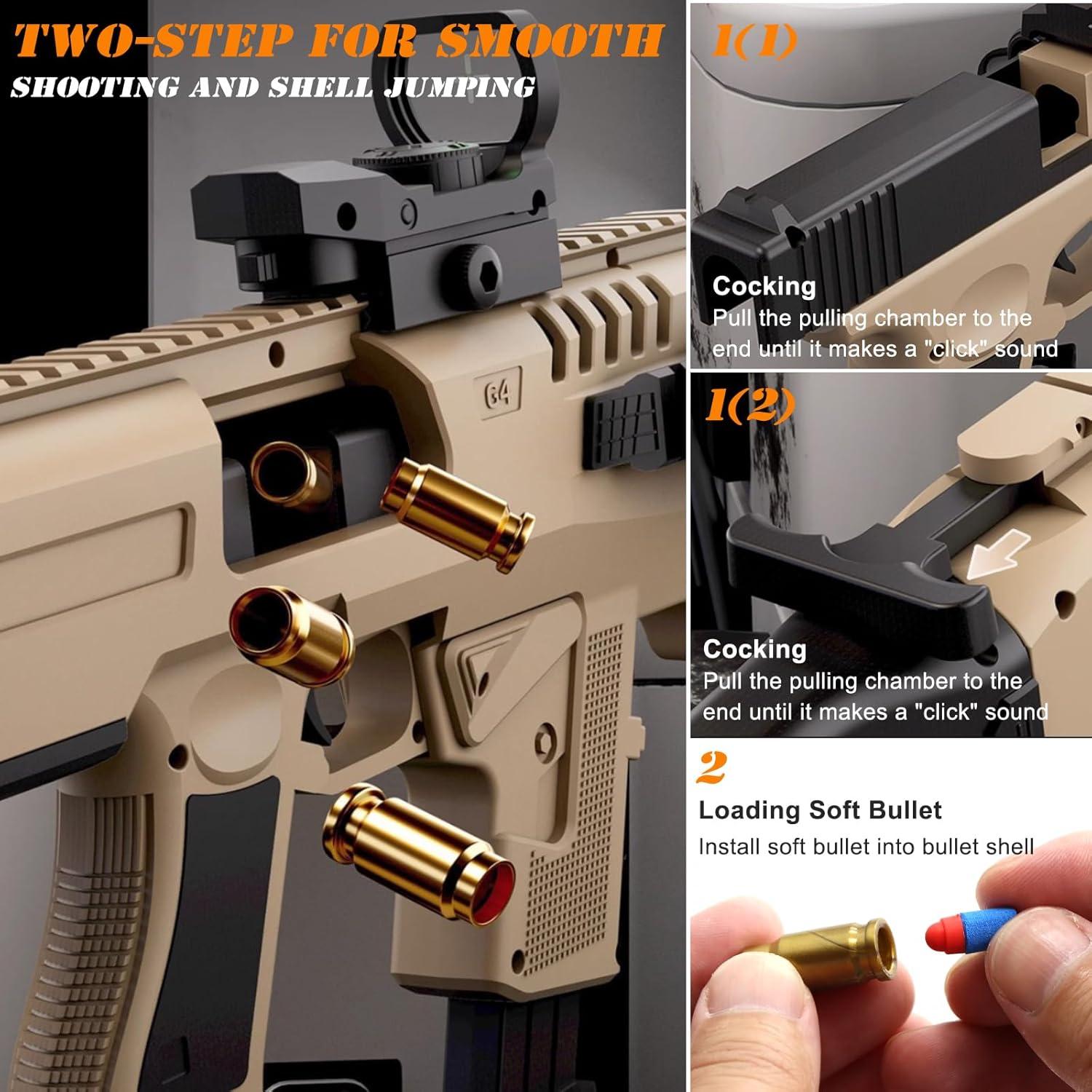 Soft Bullet Two Modes Toy Gun Blaster, Realistic with Shell Ejecting Design&Sight&Infrared Scope, Cheap with 3 Clips & 80 Foam Bullets, Gifts for Boys Girls Adults Age 8+