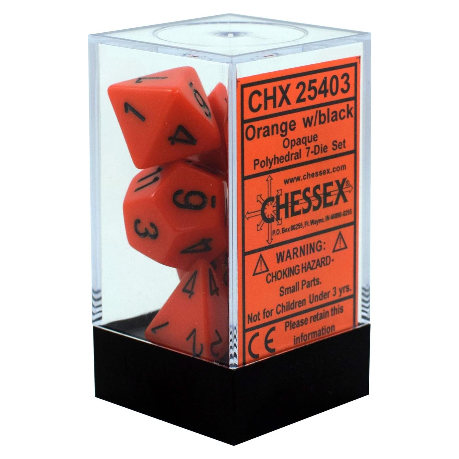 Juego de Dados DND Chessex 16mm Naranja y Negro 7 Piezas