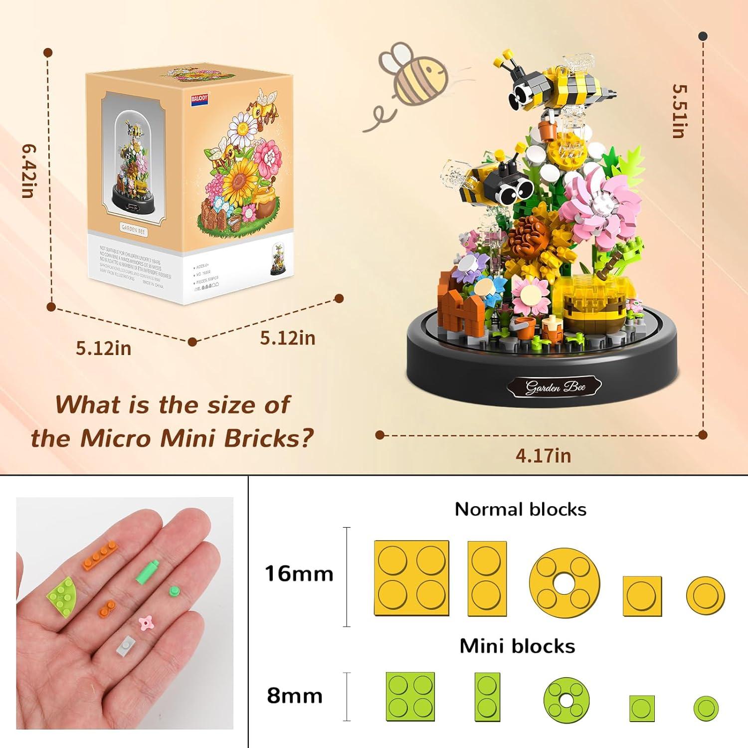QLT Conjunto de Mini Bloques de Construcción Flores Abeja 588 Piezas