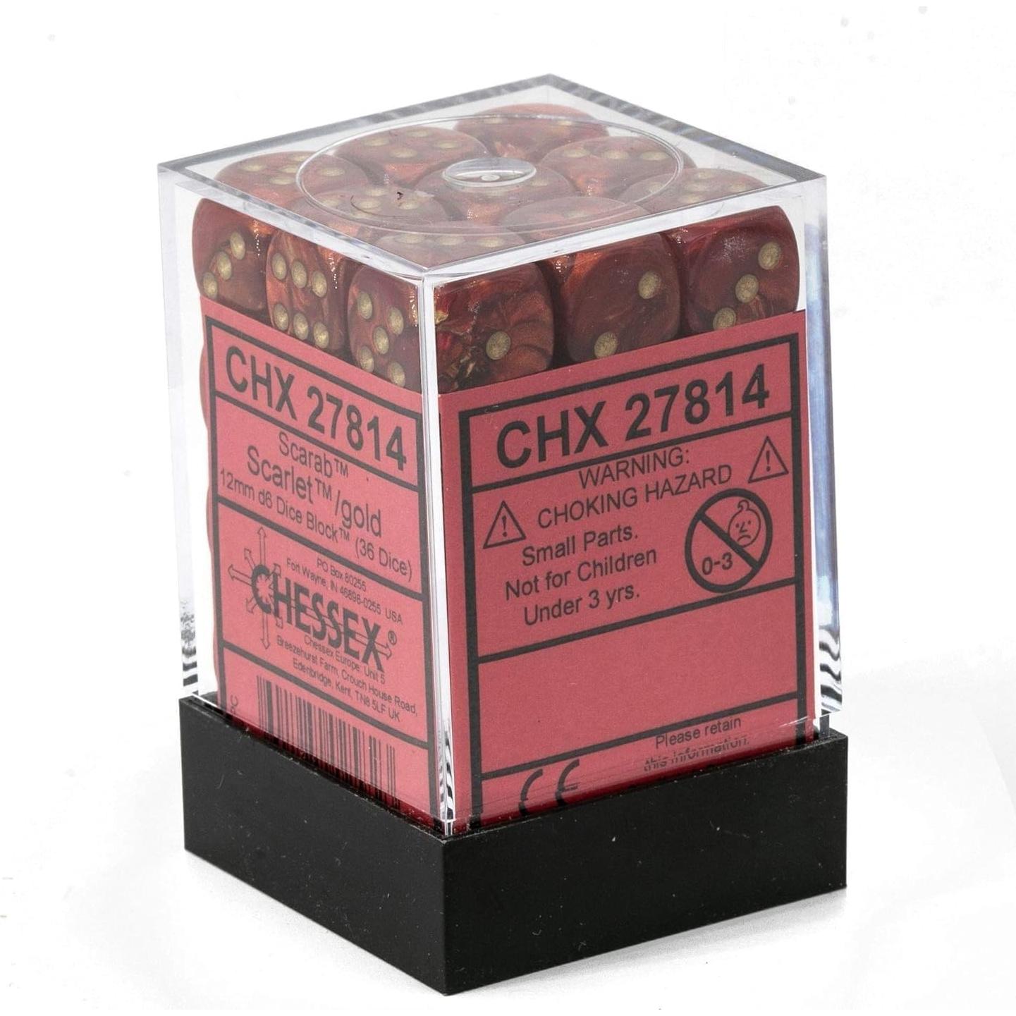 Juego de Dados D6 Chessex 36 Piezas Escarabajo Escarlata