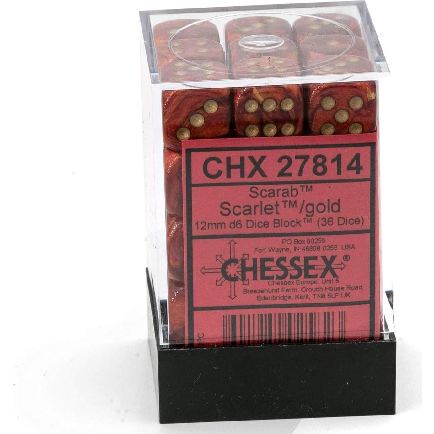 Juego de Dados D6 Chessex 36 Piezas Escarabajo Escarlata