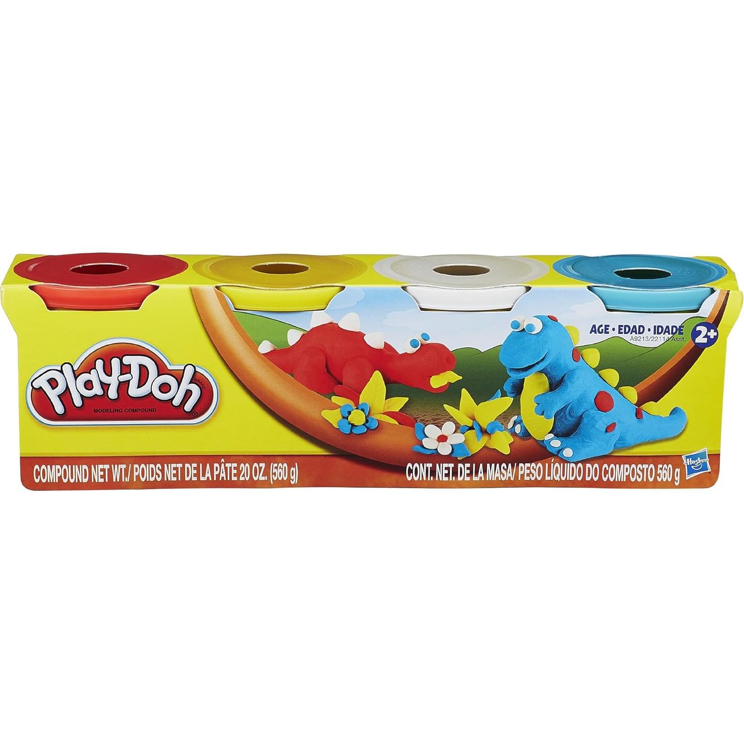 Hasbro Play-Doh For Modeling 4-Pack of Colors 16 Ounce Total - Red, Yellow, White and Blue