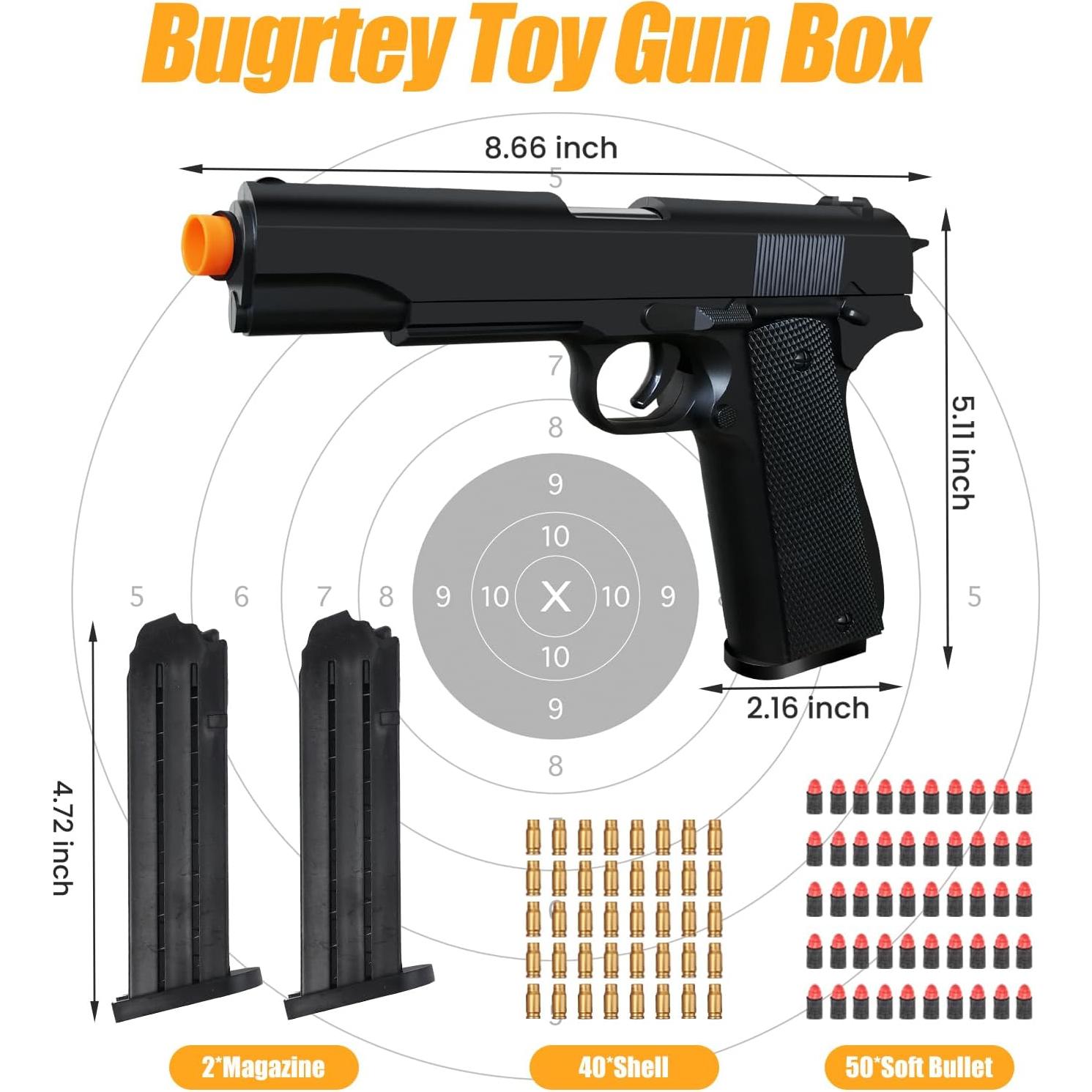 Pistola de Juguete Bugrtey con Balas Blandas y Casquillos