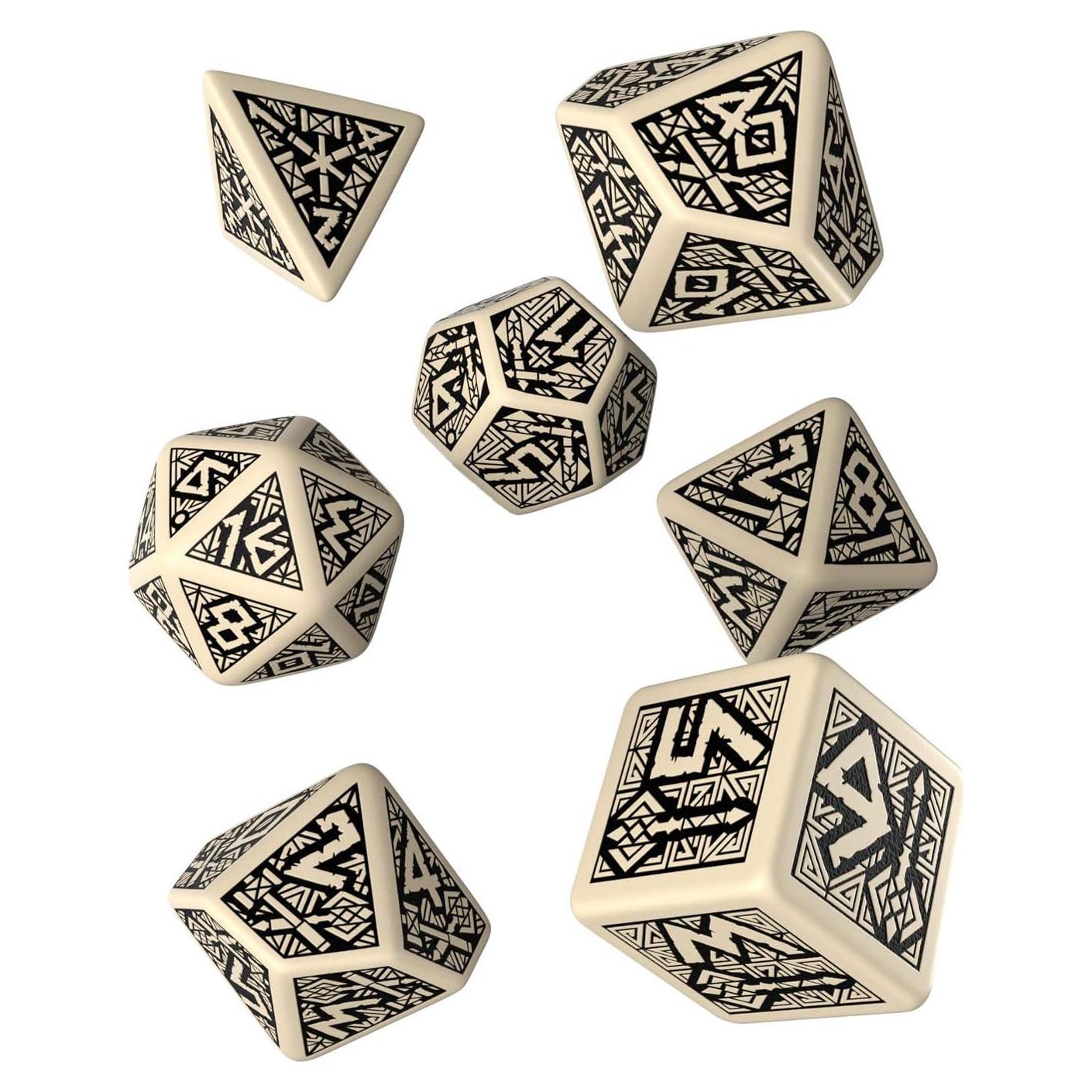 Set de Dados RPG Q-Workshop Beige y Negro 7 Piezas