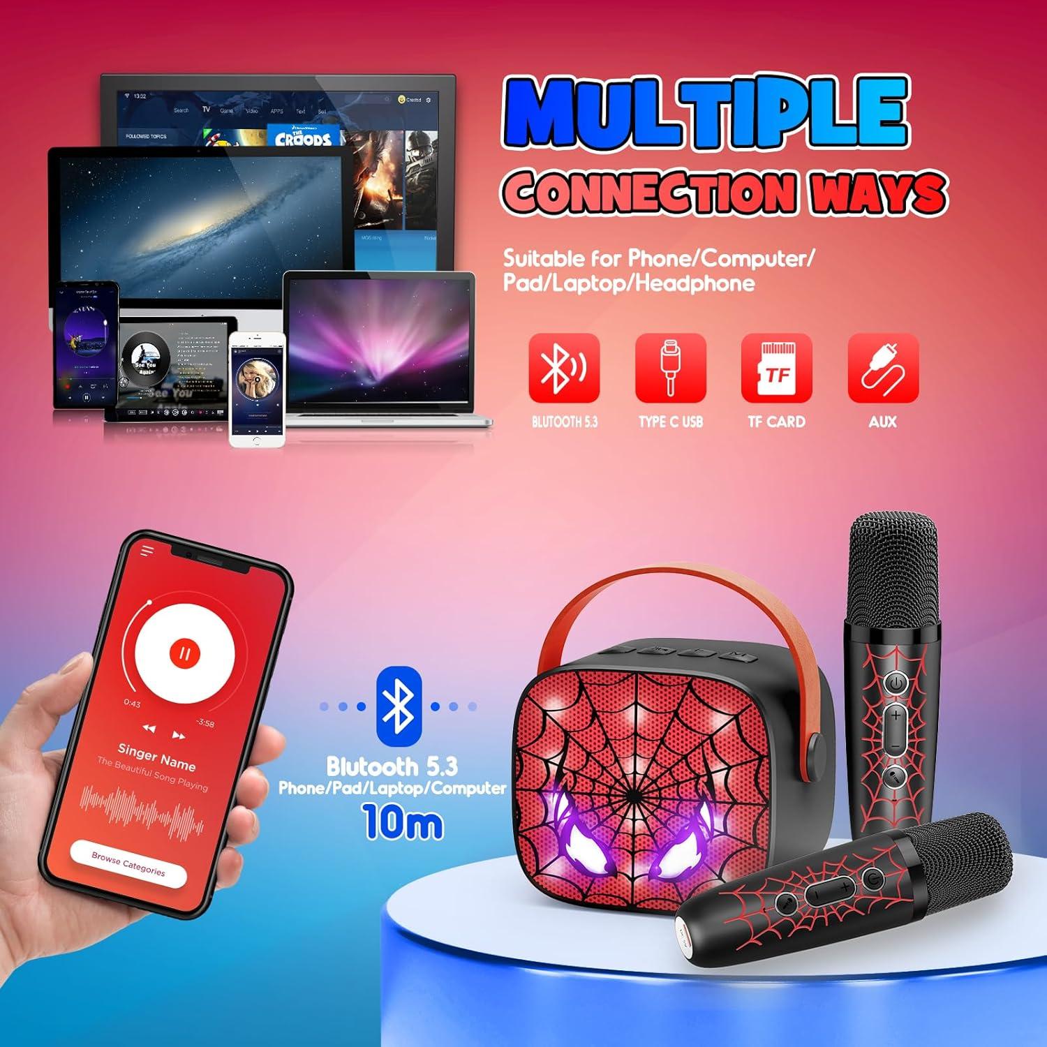Máquina de Karaoke Mini Cool Bluetooth LED 2 Micrófonos