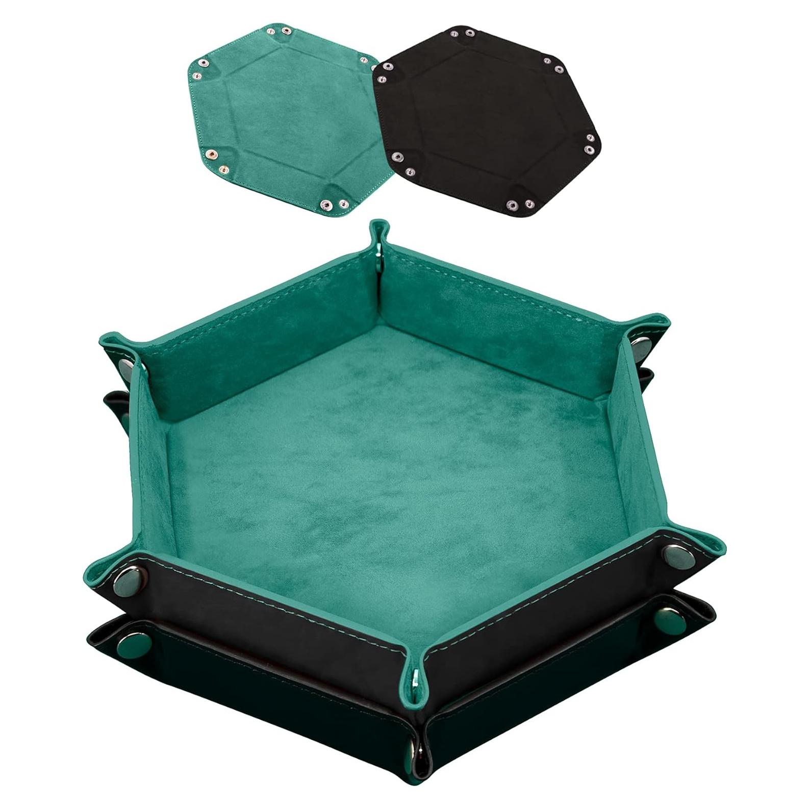 Bandeja de Dados SIQUK Plegable Hexagonal Cian y Negro