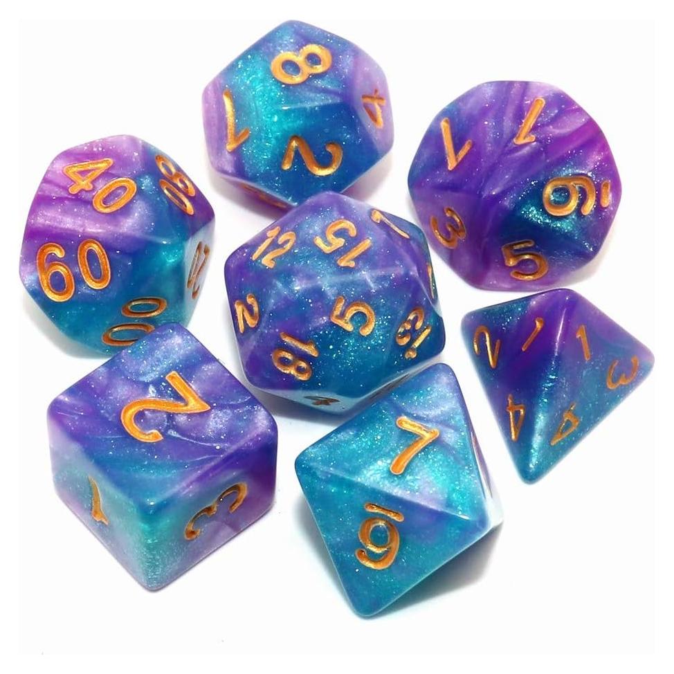 Juego de Dados DND CREEBUY 7 Piezas Azul y Púrpura