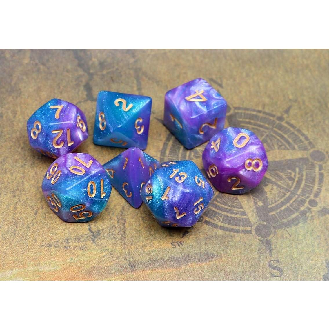 Juego de Dados DND CREEBUY 7 Piezas Azul y Púrpura