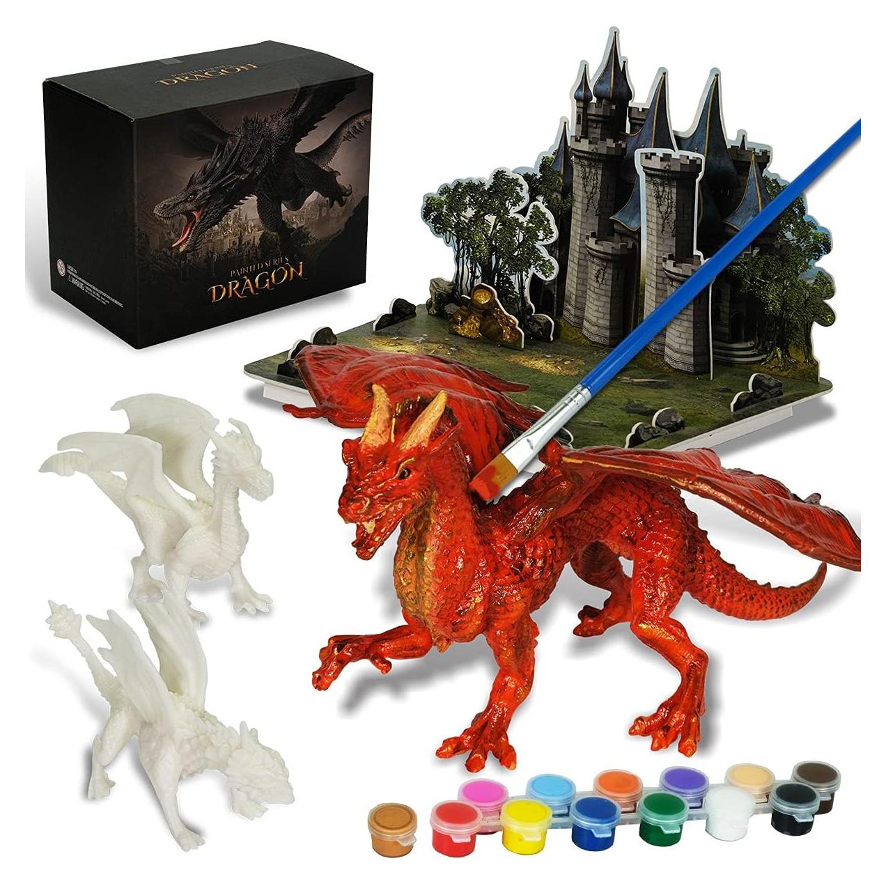 Kit de Pintura Dragón Whatstem con 3 Figuras y Castillo 3D