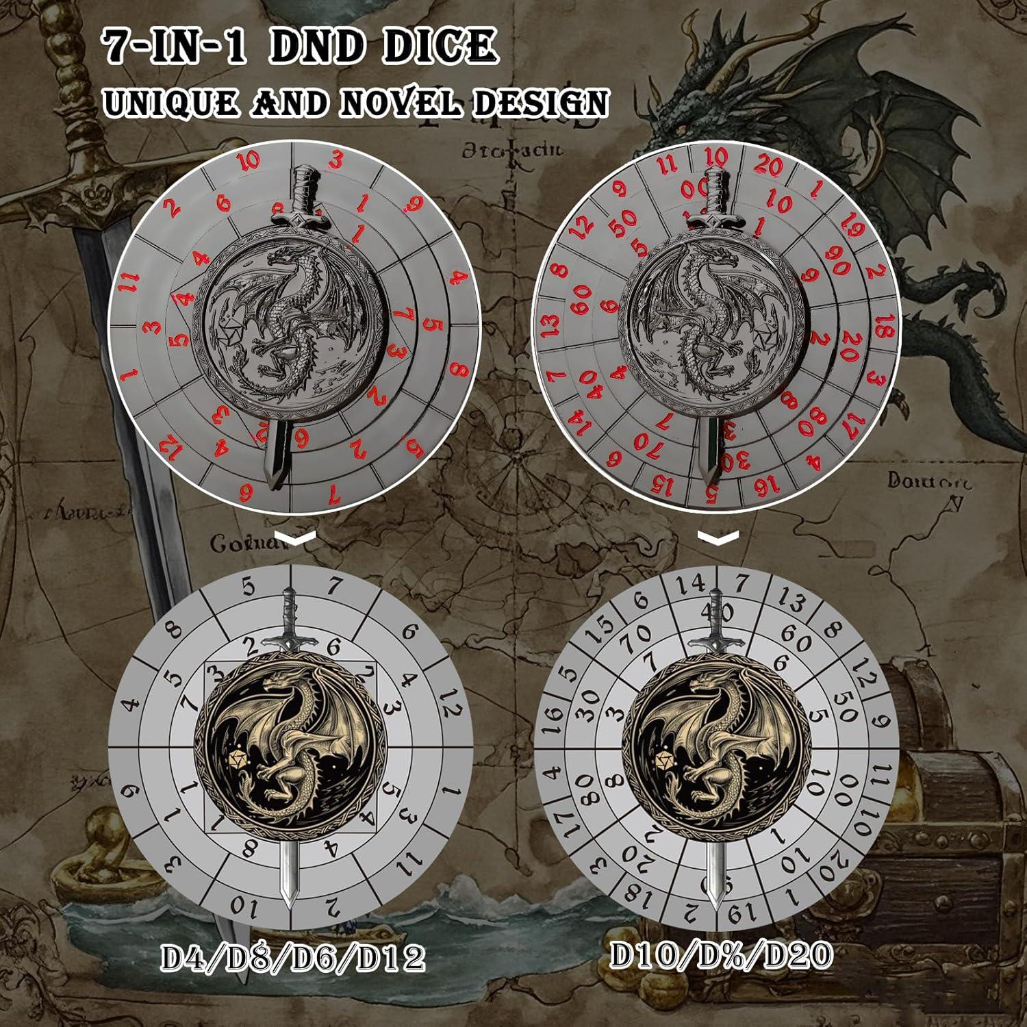 Dados Giratorios Haxtec 7-en-1 D&D Metal D4 D20