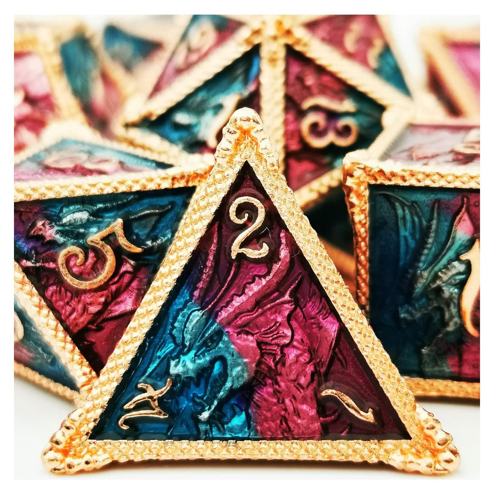 Dados de Metal HAOMEJA Dragón 7 Piezas D&D Temáticos