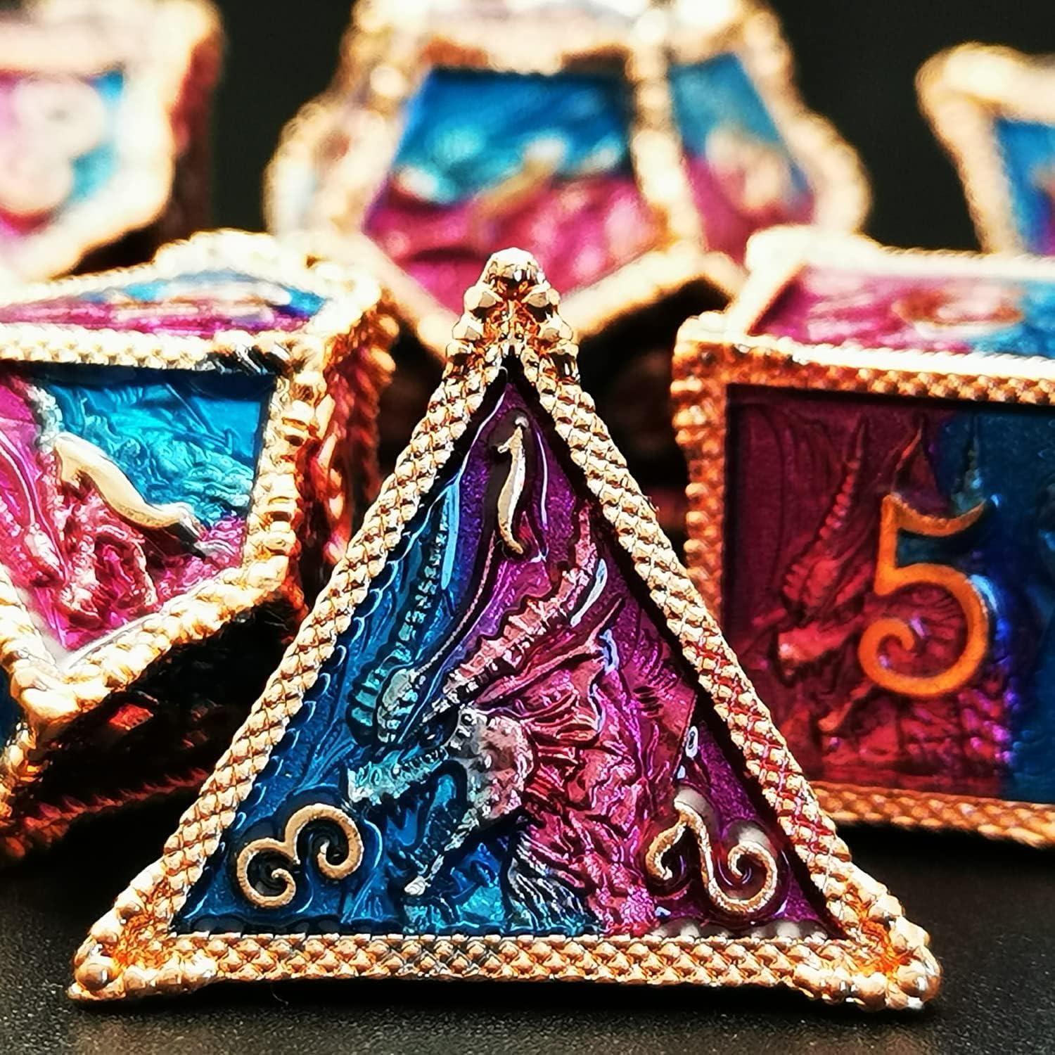 Dados de Metal HAOMEJA Dragón 7 Piezas D&D Temáticos