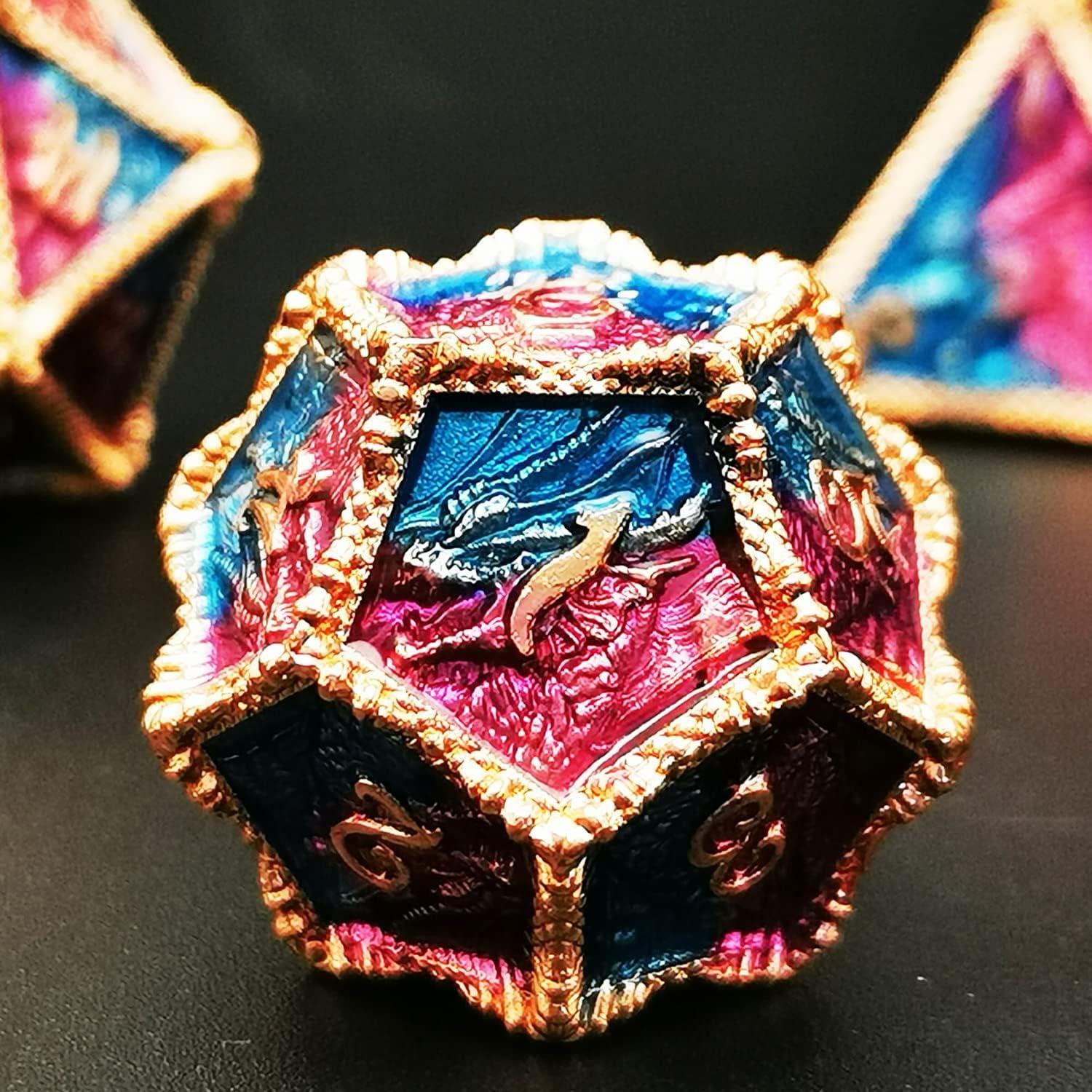Dados de Metal HAOMEJA Dragón 7 Piezas D&D Temáticos