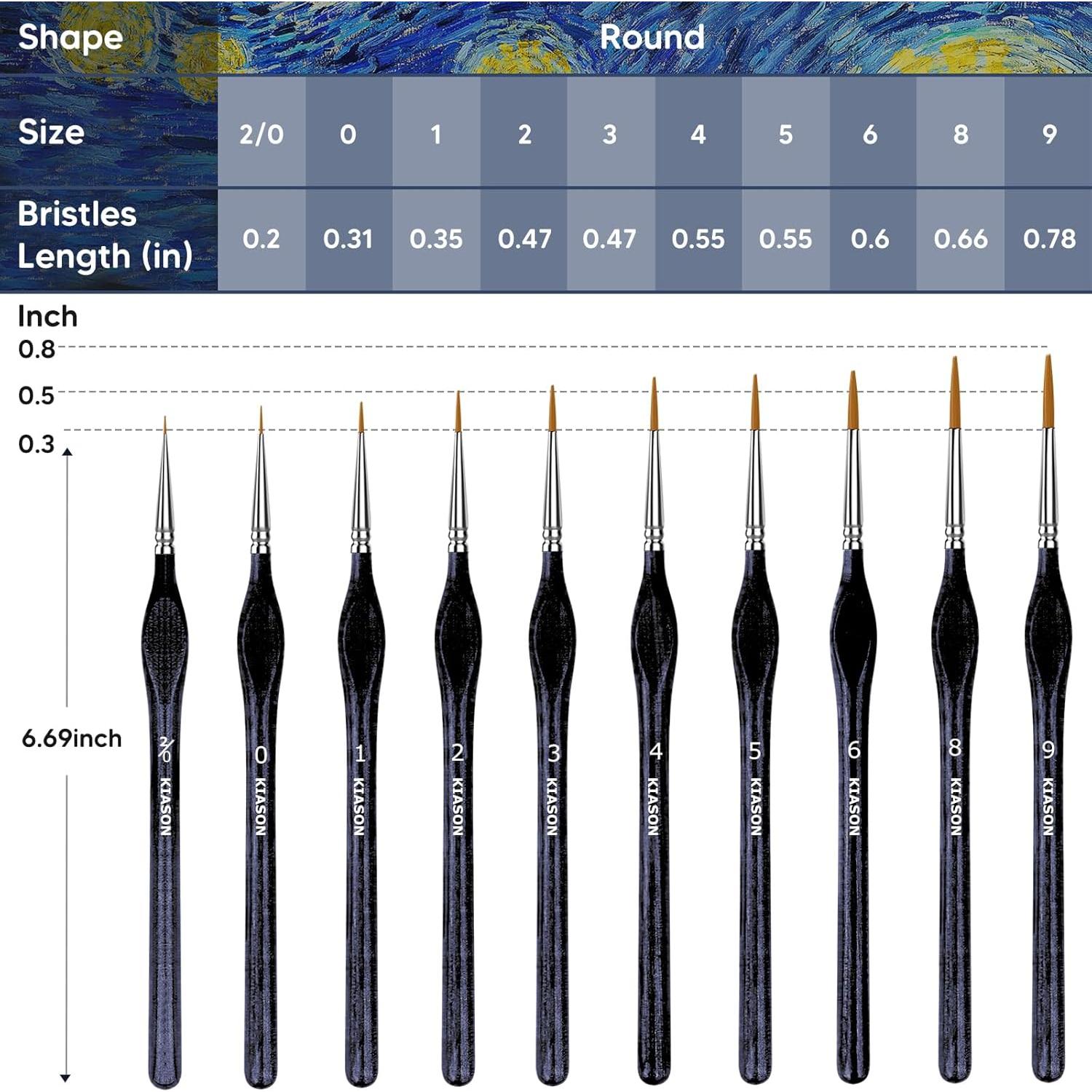 Set de 10 Pinceles KIASON para Pintura Detallada Negro