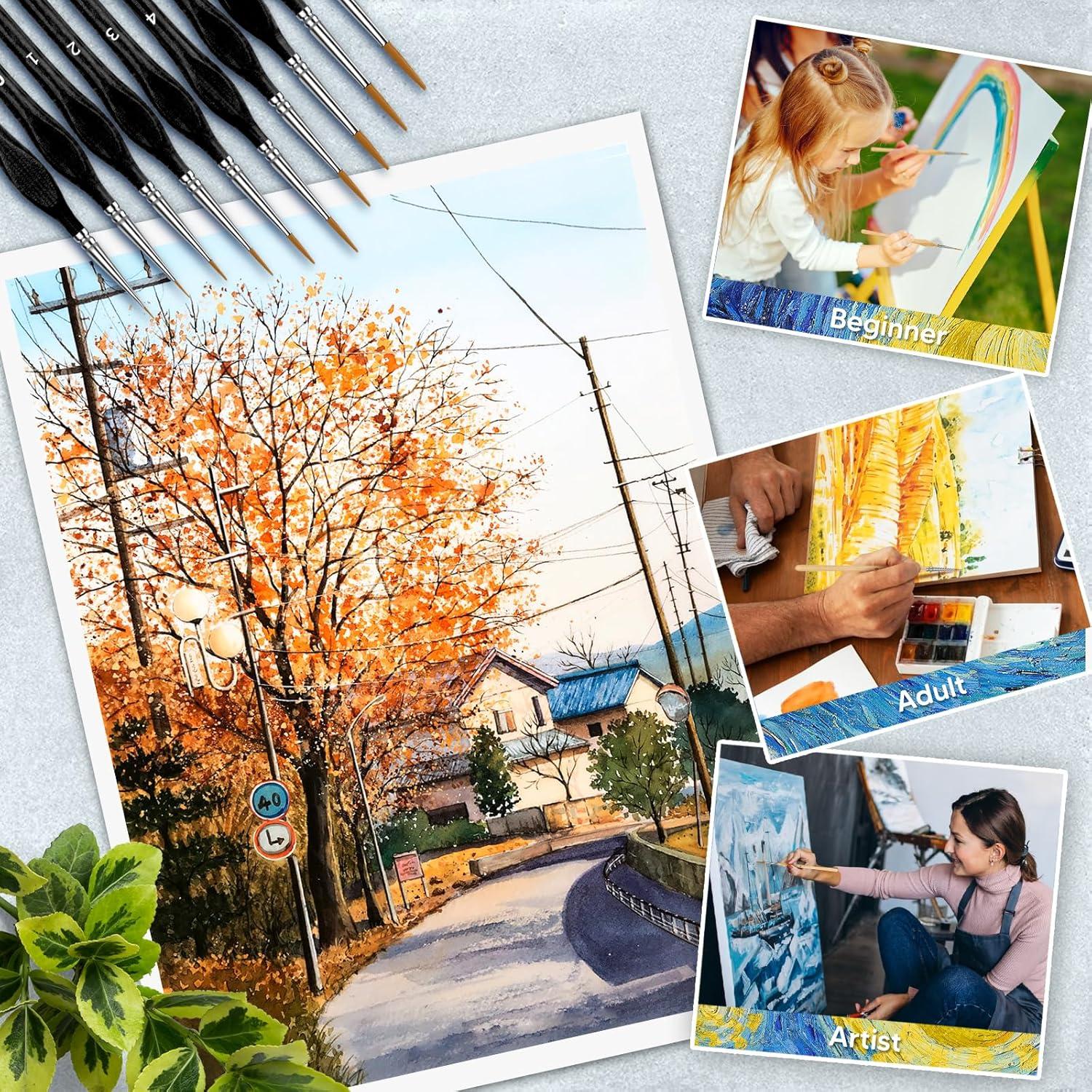 Set de 10 Pinceles KIASON para Pintura Detallada Negro