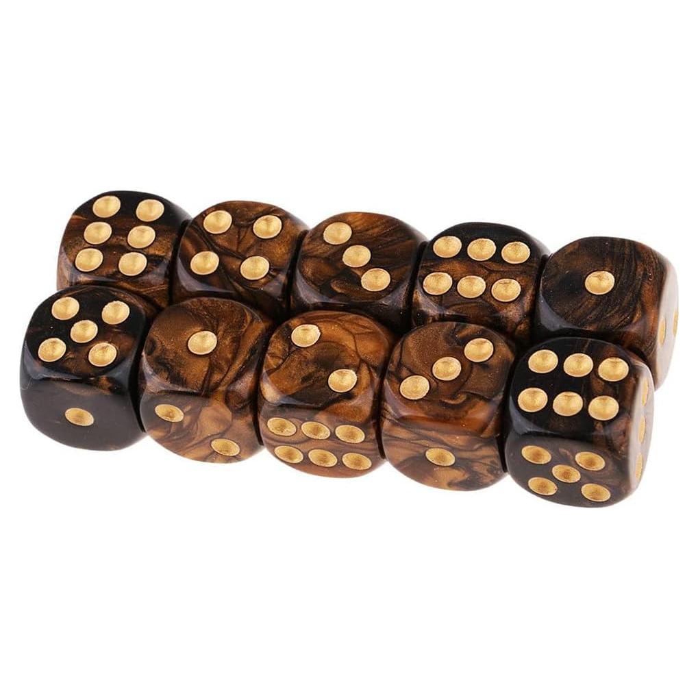 10 Dados Poliedricos D6 Acrílicos 16mm Negro Dorado
