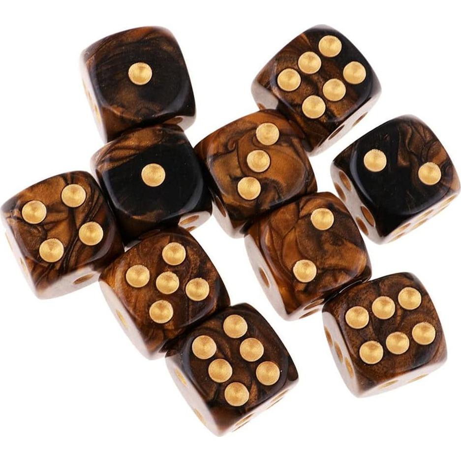 10 Dados Poliedricos D6 Acrílicos 16mm Negro Dorado