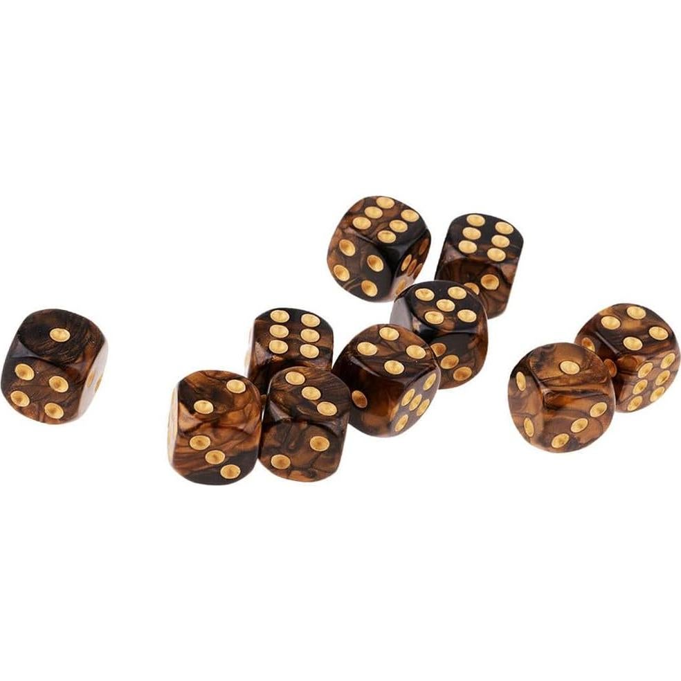 10 Dados Poliedricos D6 Acrílicos 16mm Negro Dorado