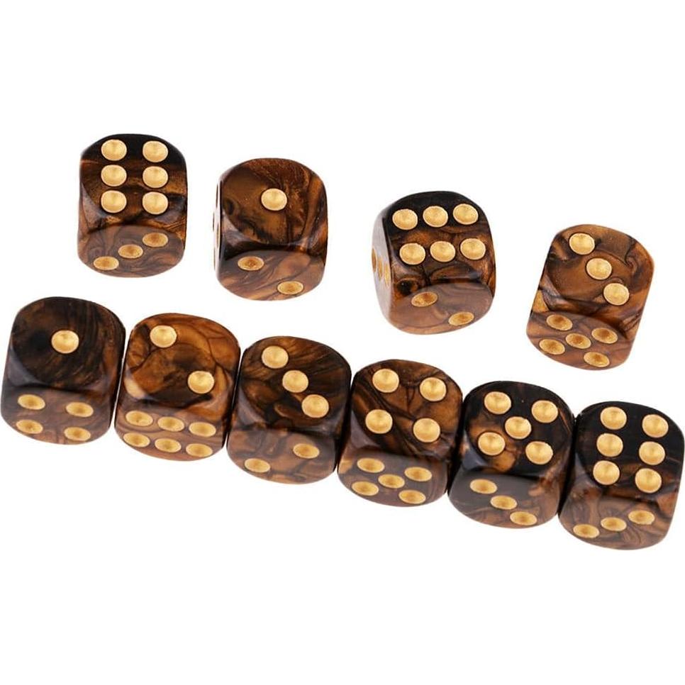 10 Dados Poliedricos D6 Acrílicos 16mm Negro Dorado