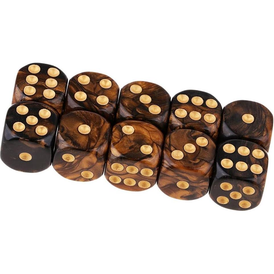 10 Dados Poliedricos D6 Acrílicos 16mm Negro Dorado